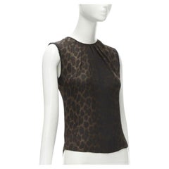 GIAMBATTISTA VALLI silk brown black ombre leopard gathered neck vest IT38 XS