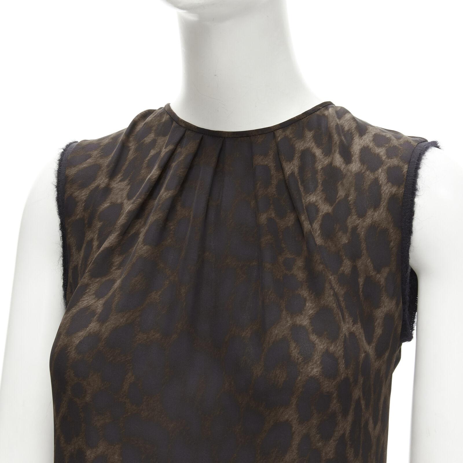 Black GIAMBATTISTA VALLI silk brown black ombre leopard gathered neck vest IT38 XS For Sale