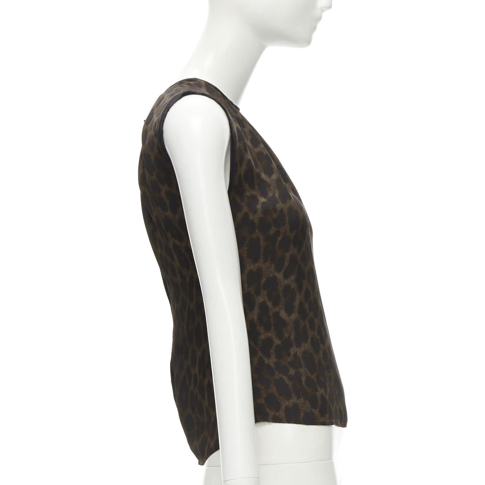 GIAMBATTISTA VALLI silk brown black ombre leopard gathered neck vest IT38 XS In Excellent Condition For Sale In Hong Kong, NT
