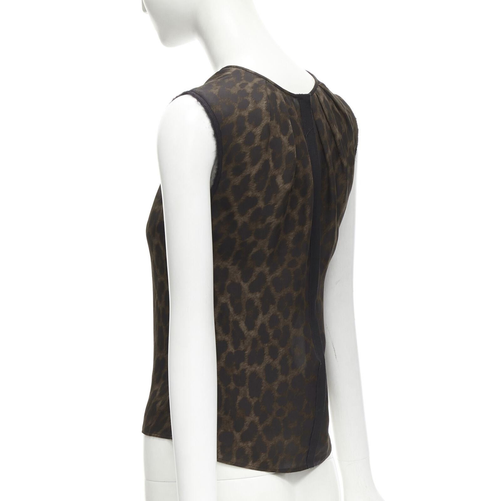 Women's GIAMBATTISTA VALLI silk brown black ombre leopard gathered neck vest IT38 XS For Sale