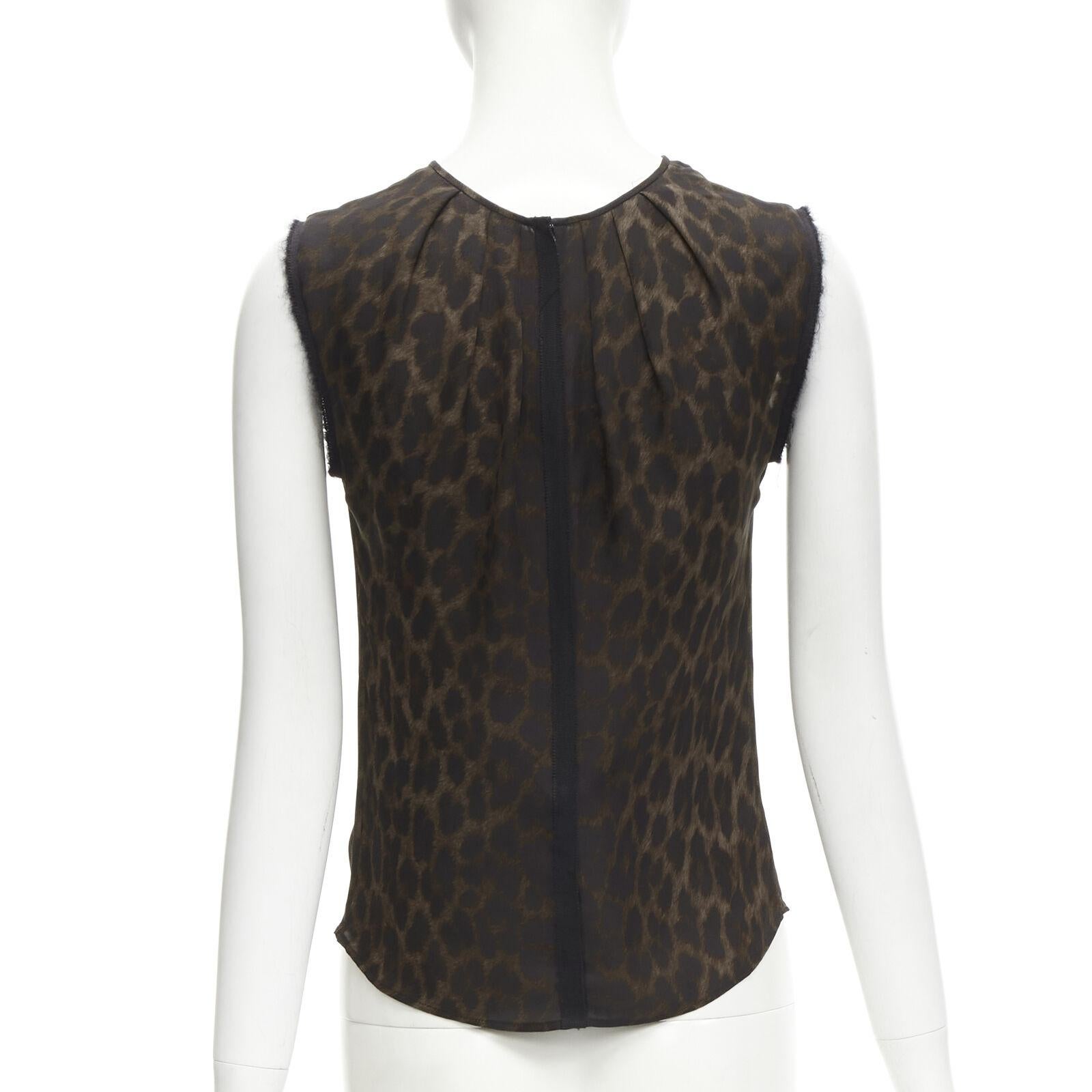 GIAMBATTISTA VALLI silk brown black ombre leopard gathered neck vest IT38 XS For Sale 1