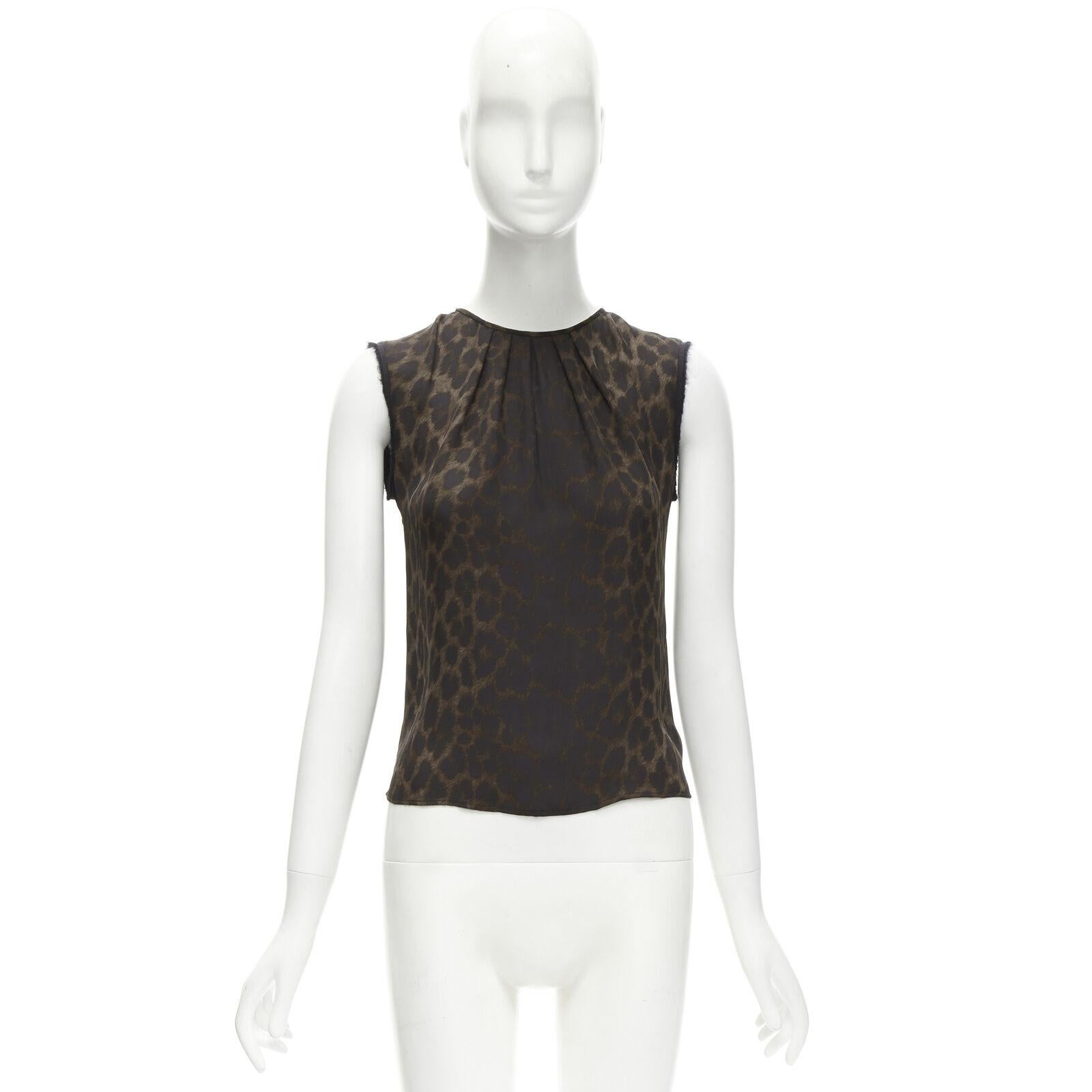 GIAMBATTISTA VALLI silk brown black ombre leopard gathered neck vest IT38 XS For Sale 4