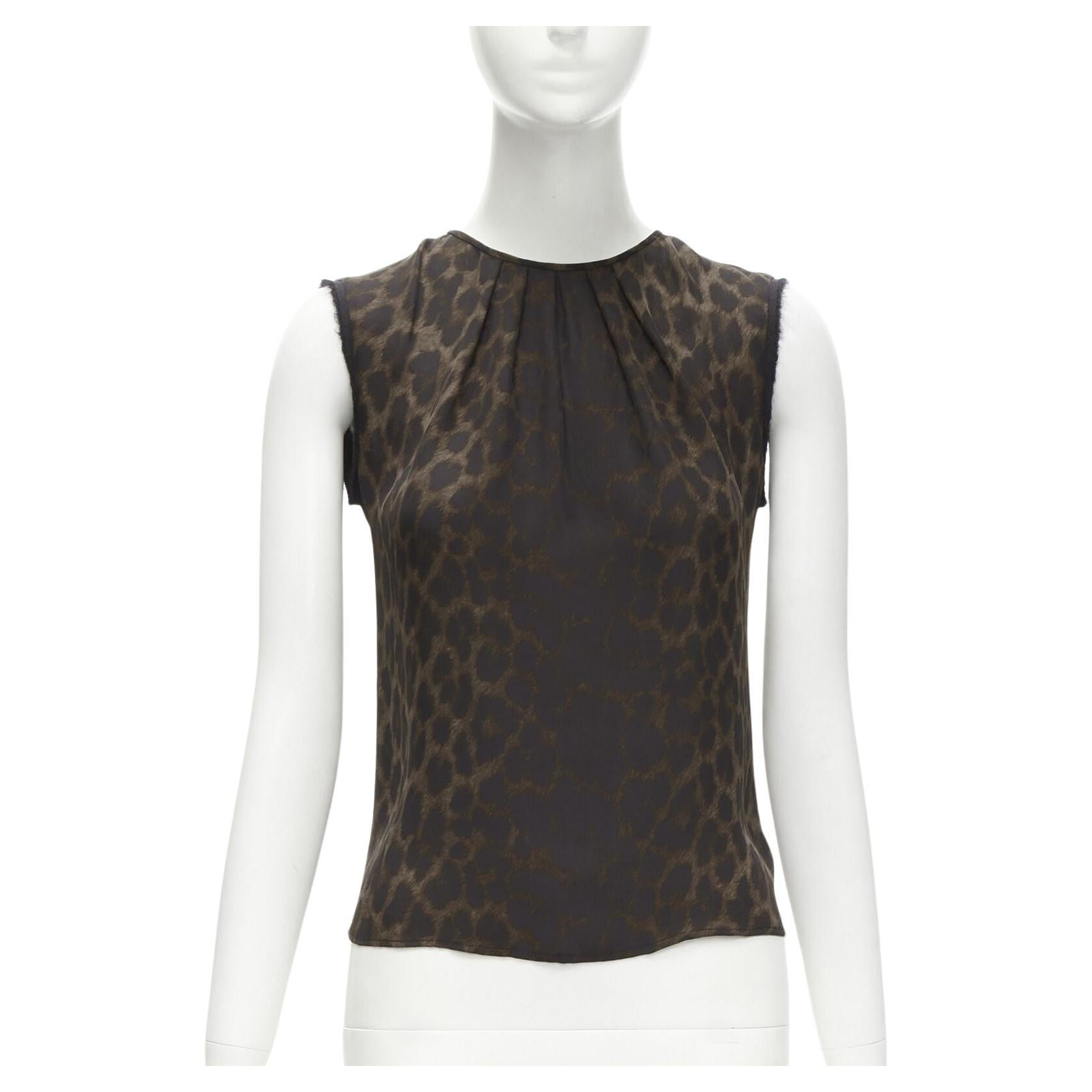 GIAMBATTISTA VALLI silk brown black ombre leopard gathered neck vest IT38 XS For Sale