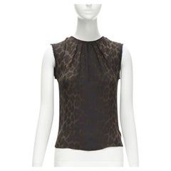 GIAMBATTISTA VALLI silk brown black ombre leopard gathered neck vest IT38 XS