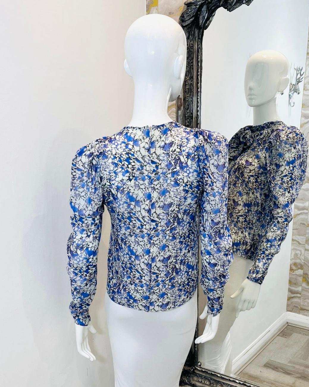 Giambattista Valli Silk Tie-Neck Floral Top In Excellent Condition For Sale In London, GB