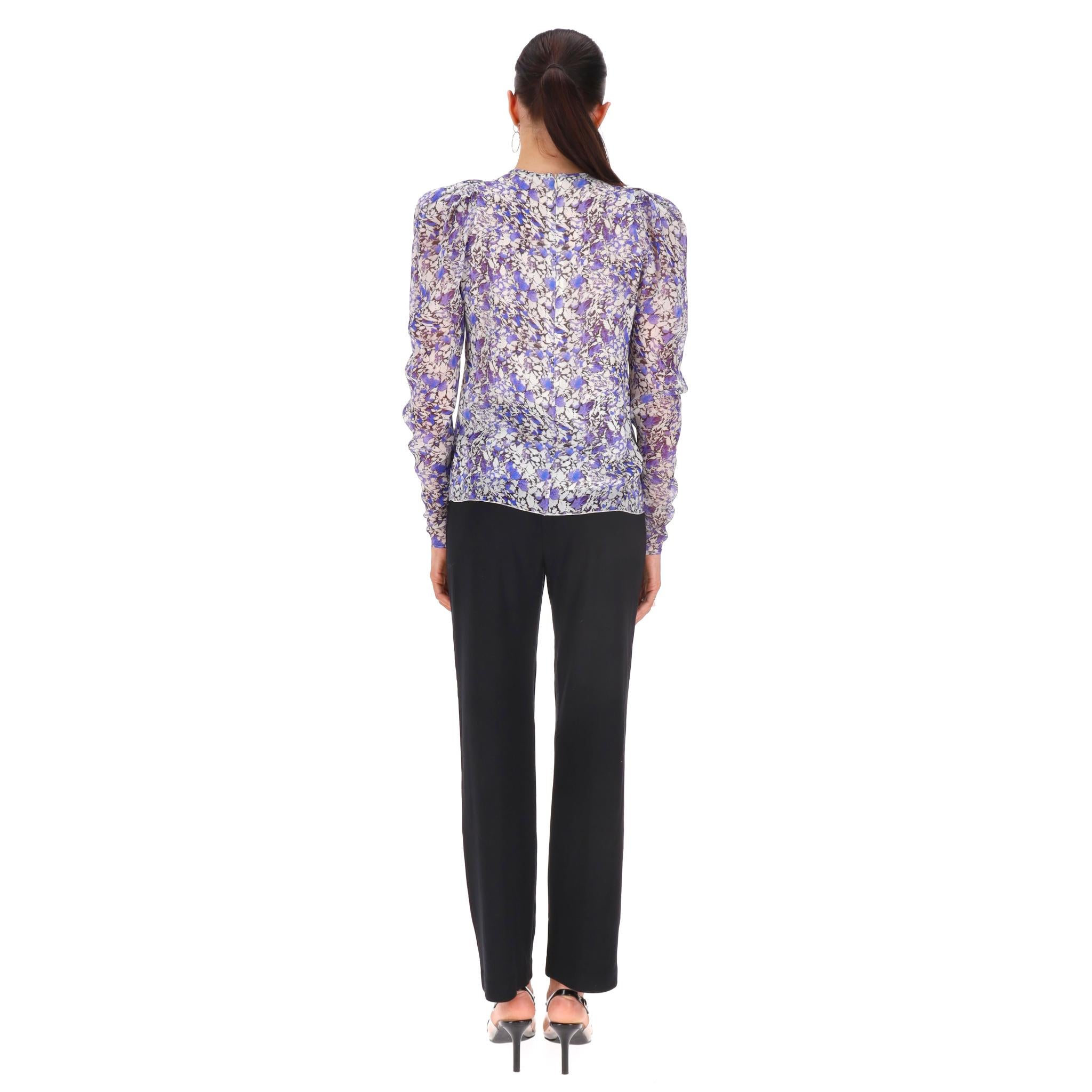 Giambattista Valli Silk Tie-Neck Floral Top In Excellent Condition For Sale In London, GB