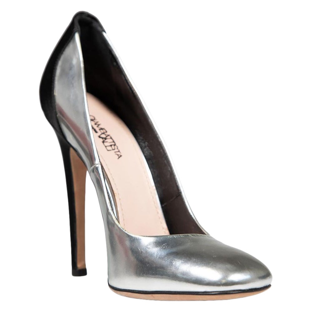 Giambattista Valli Silver & Black Leather Pumps Size IT 38