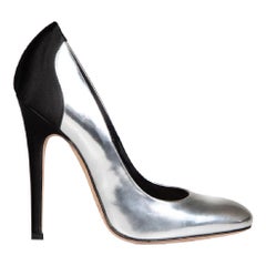 Giambattista Valli Silver 
Black Leather Pumps Size IT 38