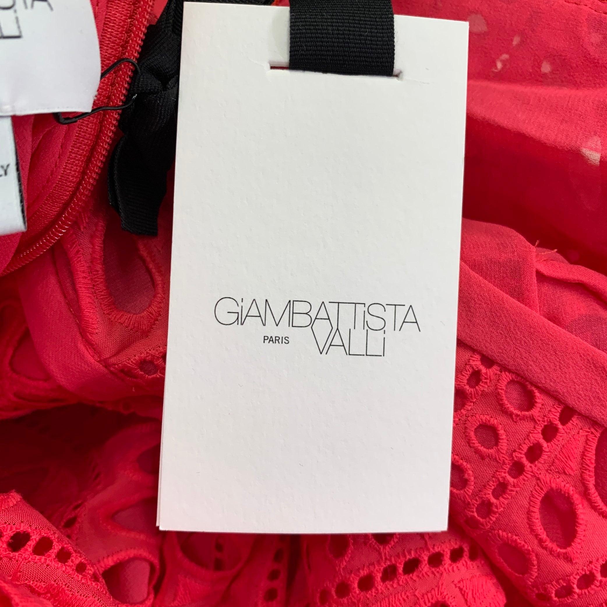 GIAMBATTISTA VALLI Size 4 Fuchsia Pink Cotton Eyelet Pleated Long Dress For Sale 2