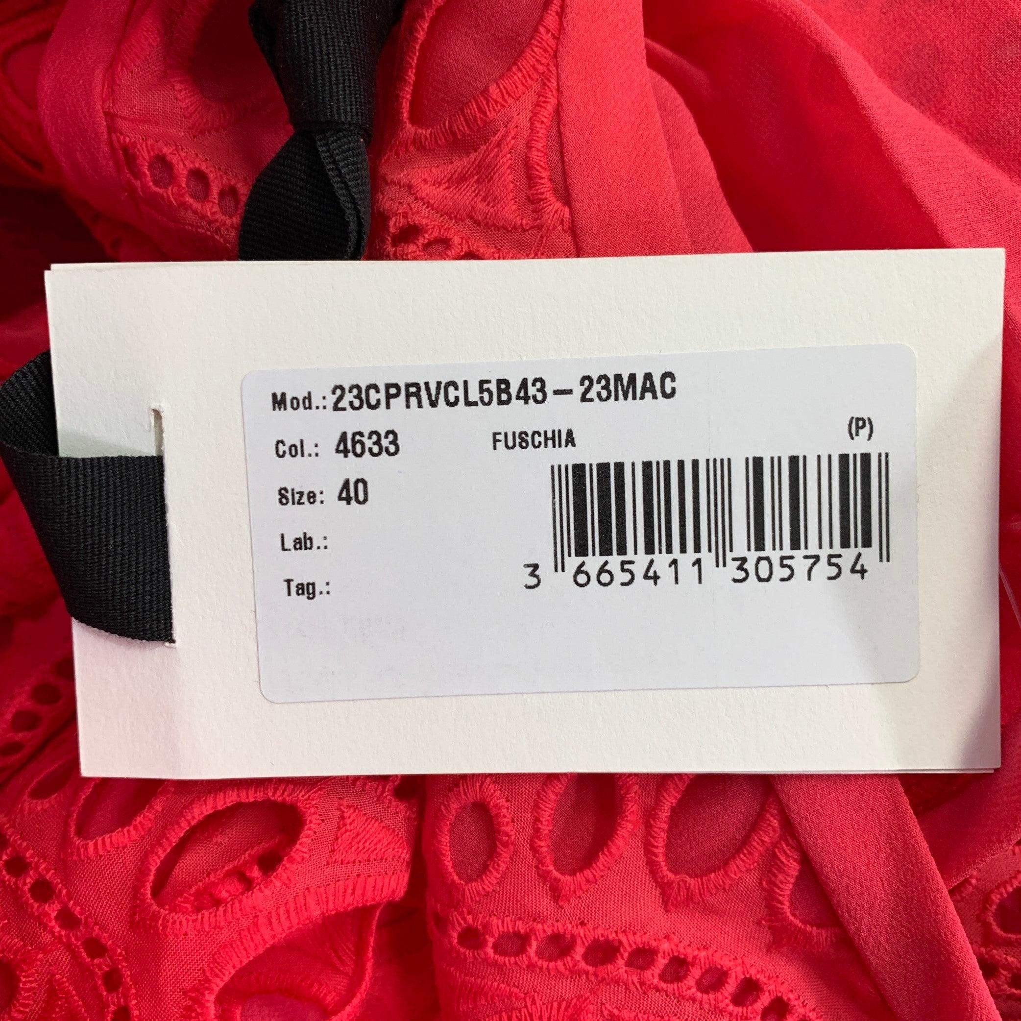 GIAMBATTISTA VALLI Size 4 Fuchsia Pink Cotton Eyelet Pleated Long Dress For Sale 3