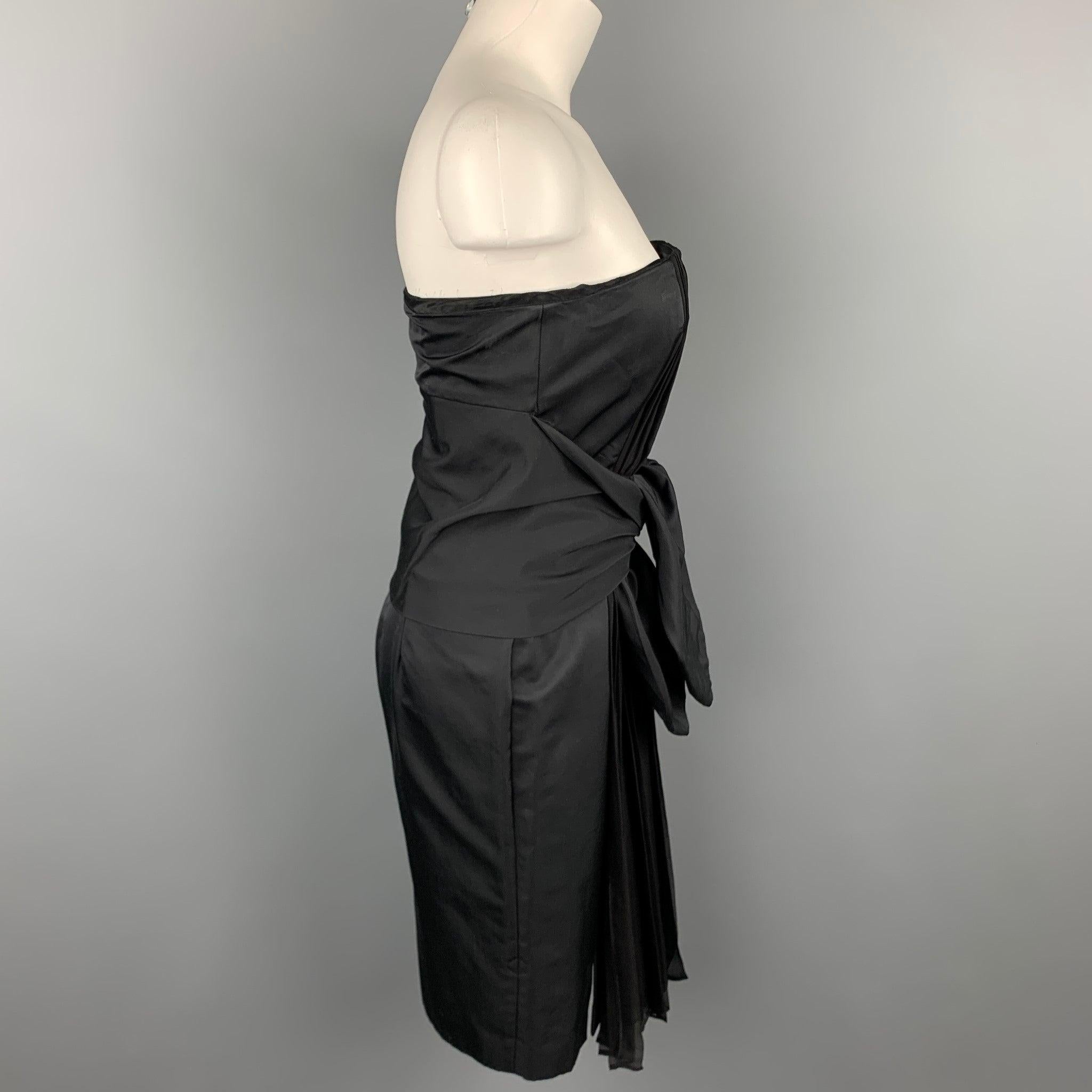 GIAMBATTISTA VALLI Size 6 Black Pleated Cotton / Silk Cocktail Dress In Good Condition For Sale In San Francisco, CA