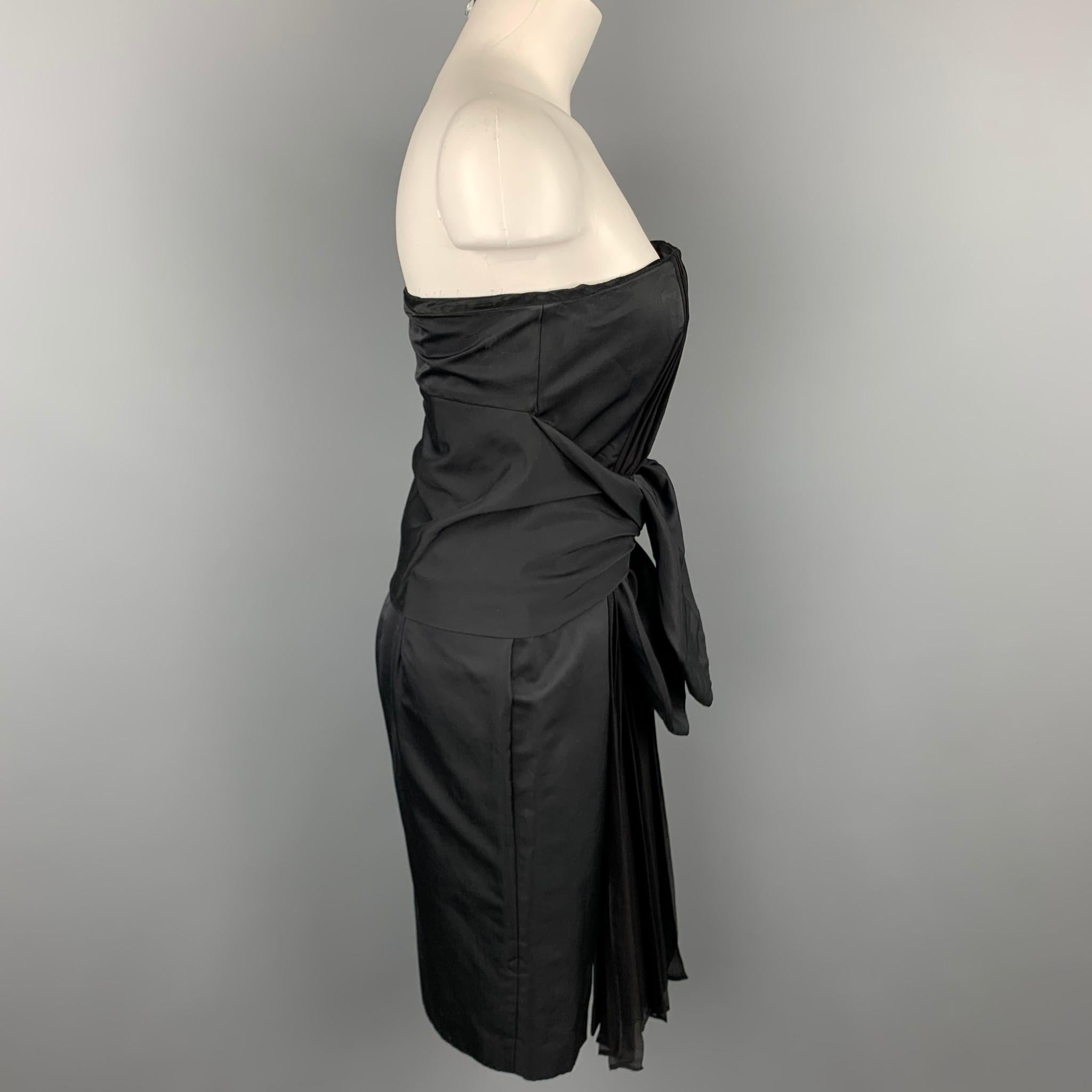 GIAMBATTISTA VALLI Size 6 Black Pleated Cotton / Silk Cocktail Dress In Good Condition In San Francisco, CA