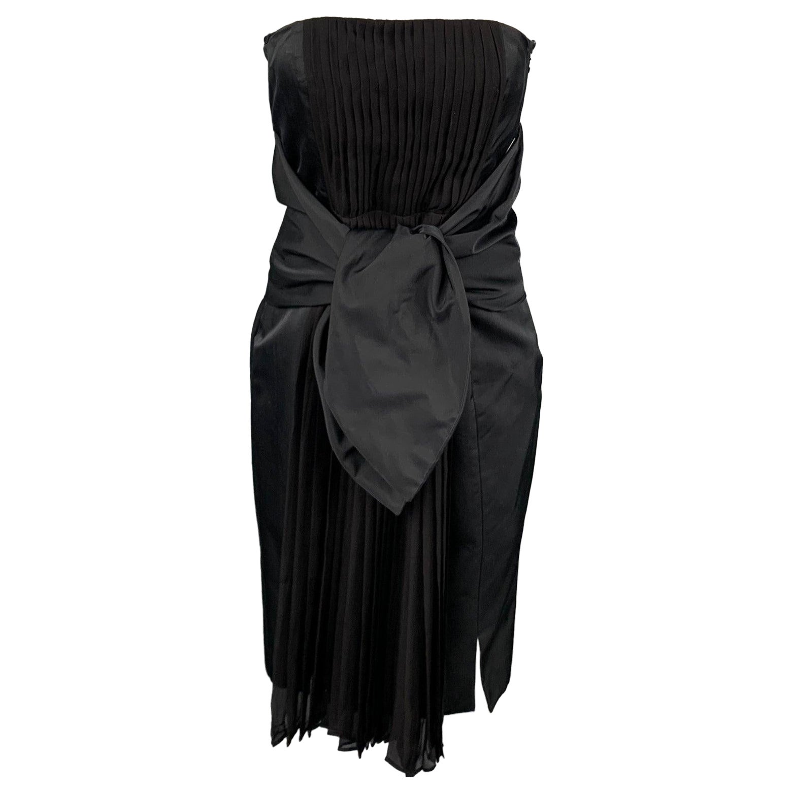 GIAMBATTISTA VALLI Größe 6 Schwarzes plissiertes Cocktailkleid aus Baumwolle / Seide