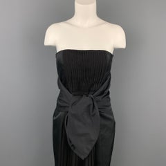 GIAMBATTISTA VALLI Size 6 Black Pleated Cotton/Silk Waist Tie Cocktail Dress