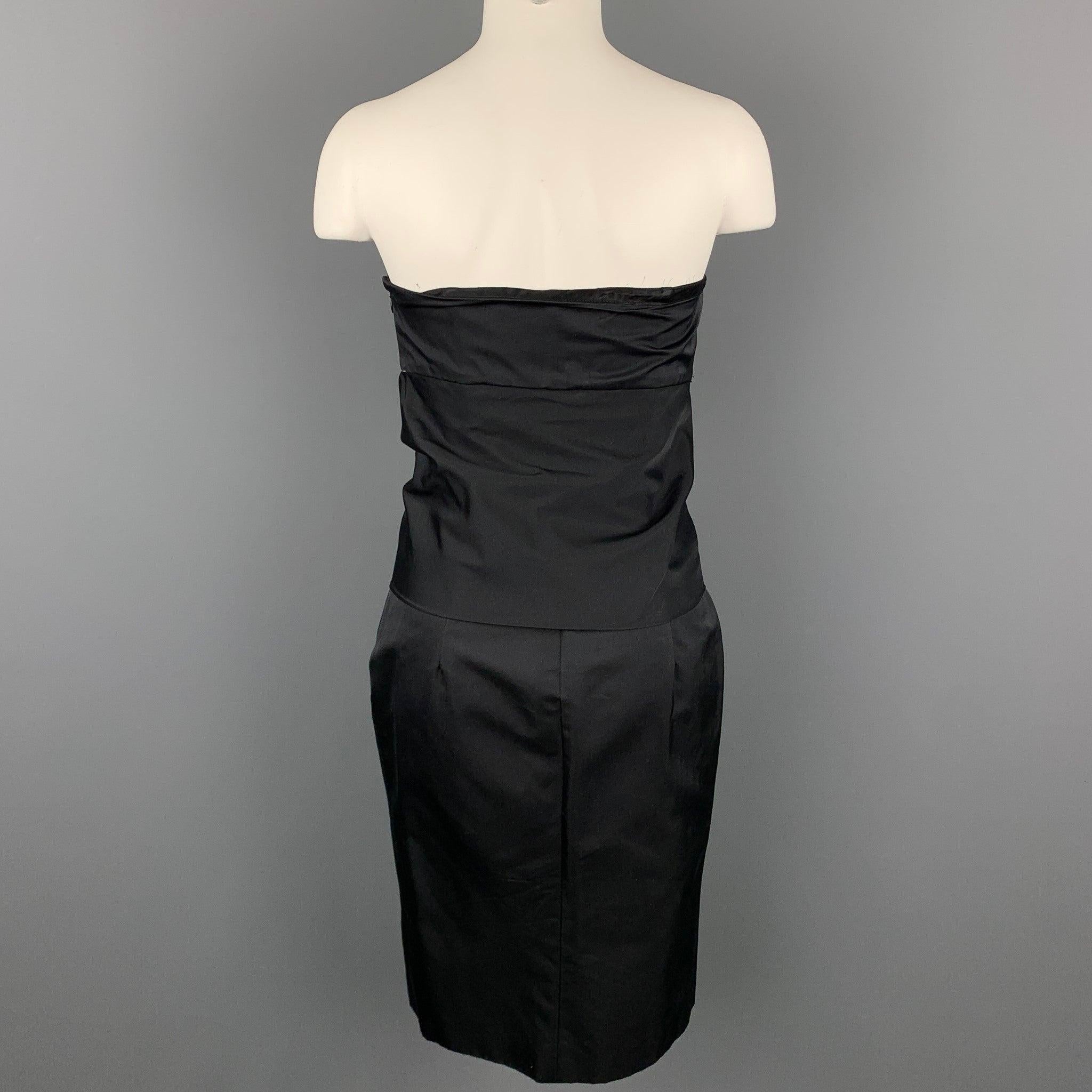GIAMBATTISTA VALLI Taille 6 Robe de cocktail plissée en coton/soie à nouer à la taille, noir Pour femmes en vente