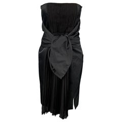 GIAMBATTISTA VALLI Größe 6 Schwarzes plissiertes Cocktailkleid aus Baumwolle/Seide mit Taille und Krawatte