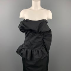 GIAMBATTISTA VALLI Size 8 Black Cotton / Silk Ruffled Strapless Cocktail Dress
