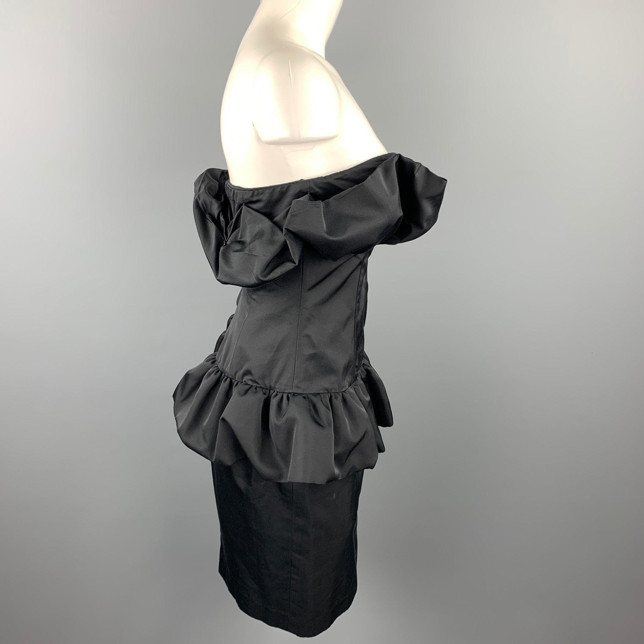 GIAMBATTISTA VALLI Size 8 Black Cotton / Silk Ruffled Strapless Cocktail Dress In Good Condition In San Francisco, CA