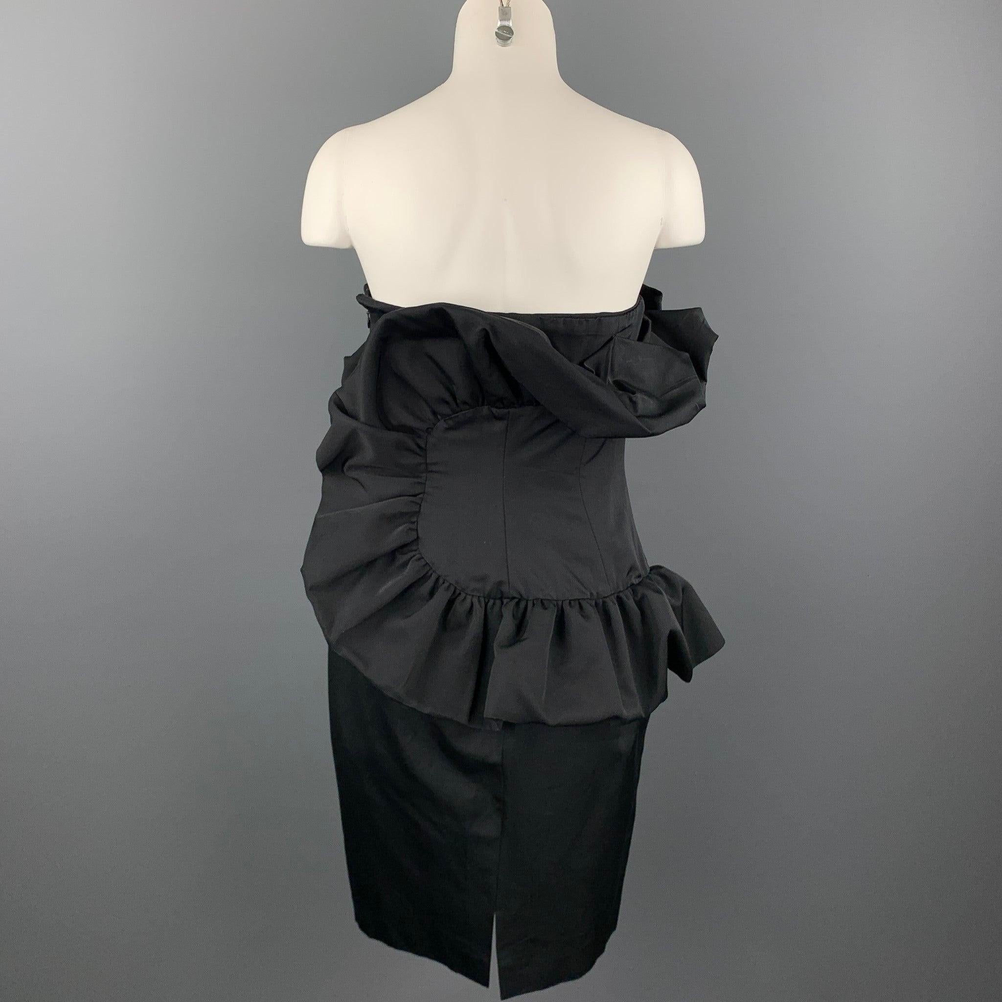 Women's GIAMBATTISTA VALLI Size 8 Black Cotton / Silk Ruffled Strapless Cocktail Dress For Sale