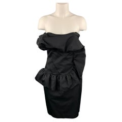 GIAMBATTISTA VALLI Size 8 Black Cotton / Silk Ruffled Strapless Dress