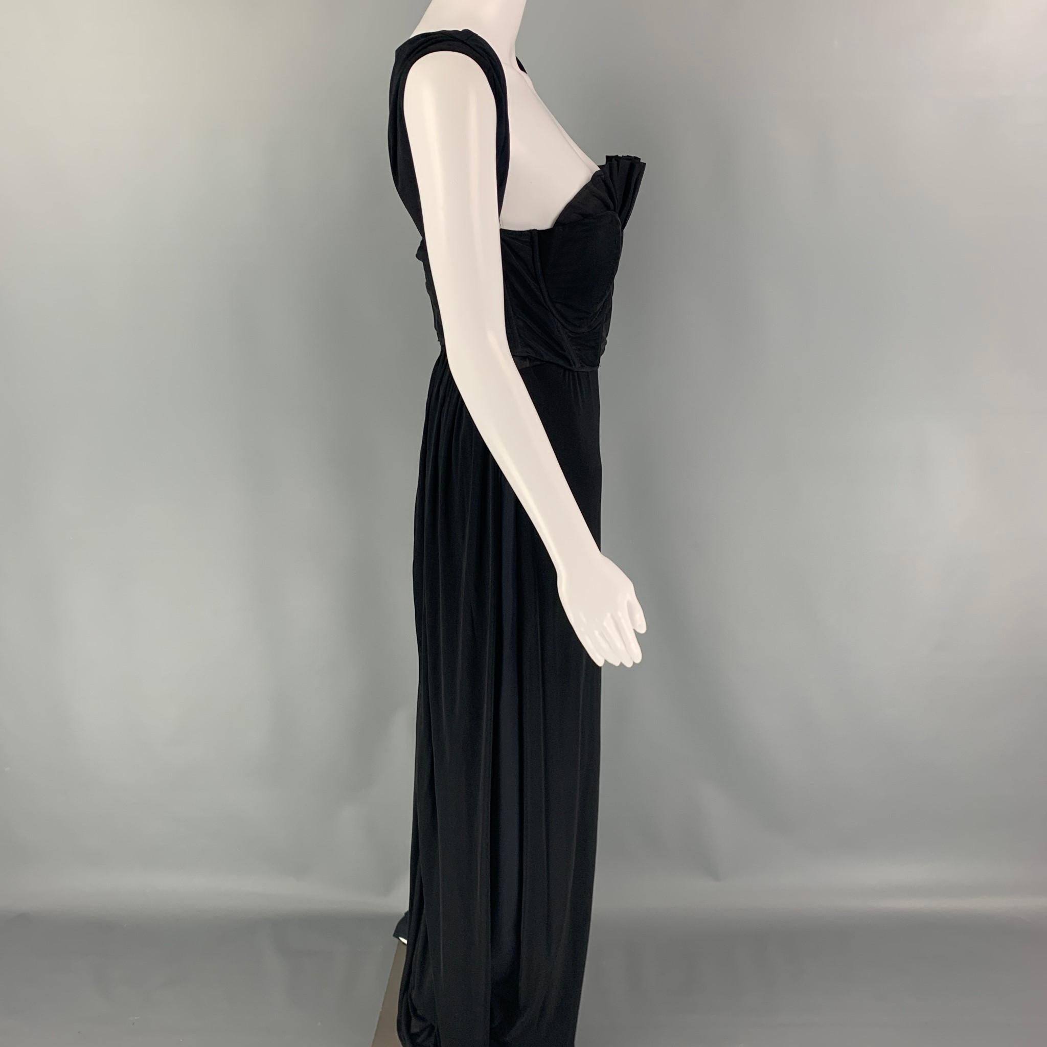 GIAMBATTISTA VALLI Size L Black Silk Sleeveless Bustier Gown Dress In Good Condition In San Francisco, CA