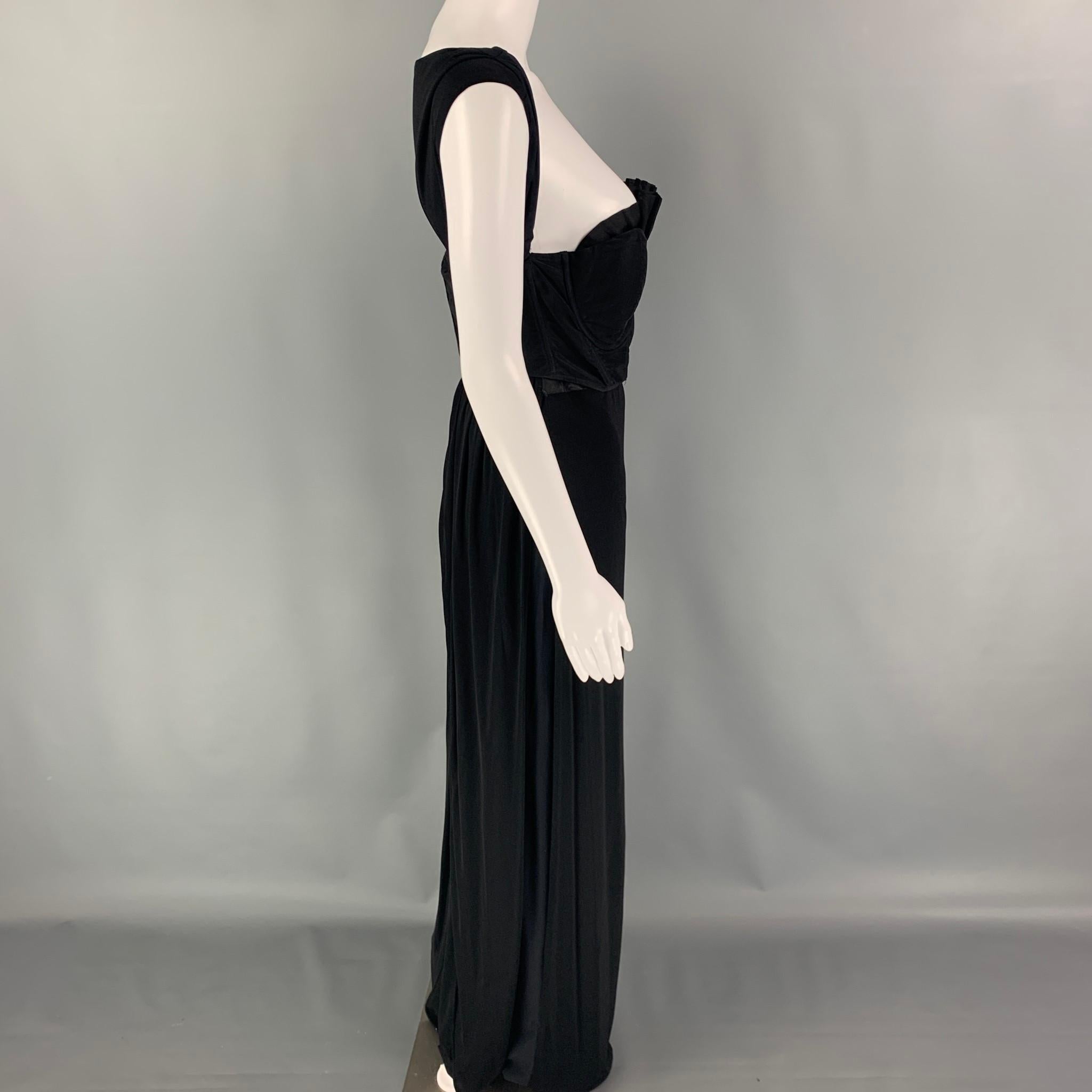 Women's GIAMBATTISTA VALLI Size L Black Silk Sleeveless Bustier Gown Dress