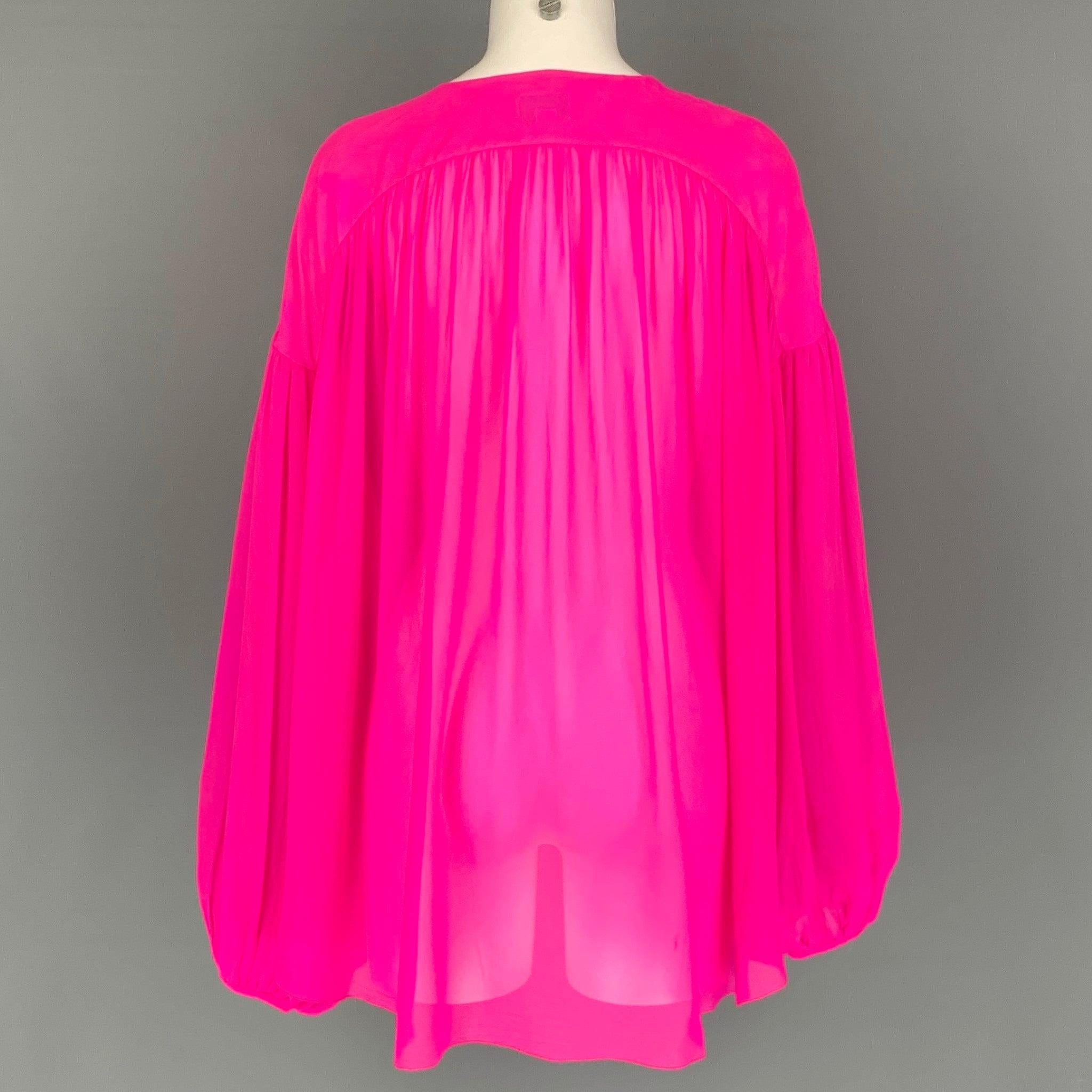 GIAMBATTISTA VALLI Size L Pink Silk See Through Bow Blouse In Good Condition For Sale In San Francisco, CA
