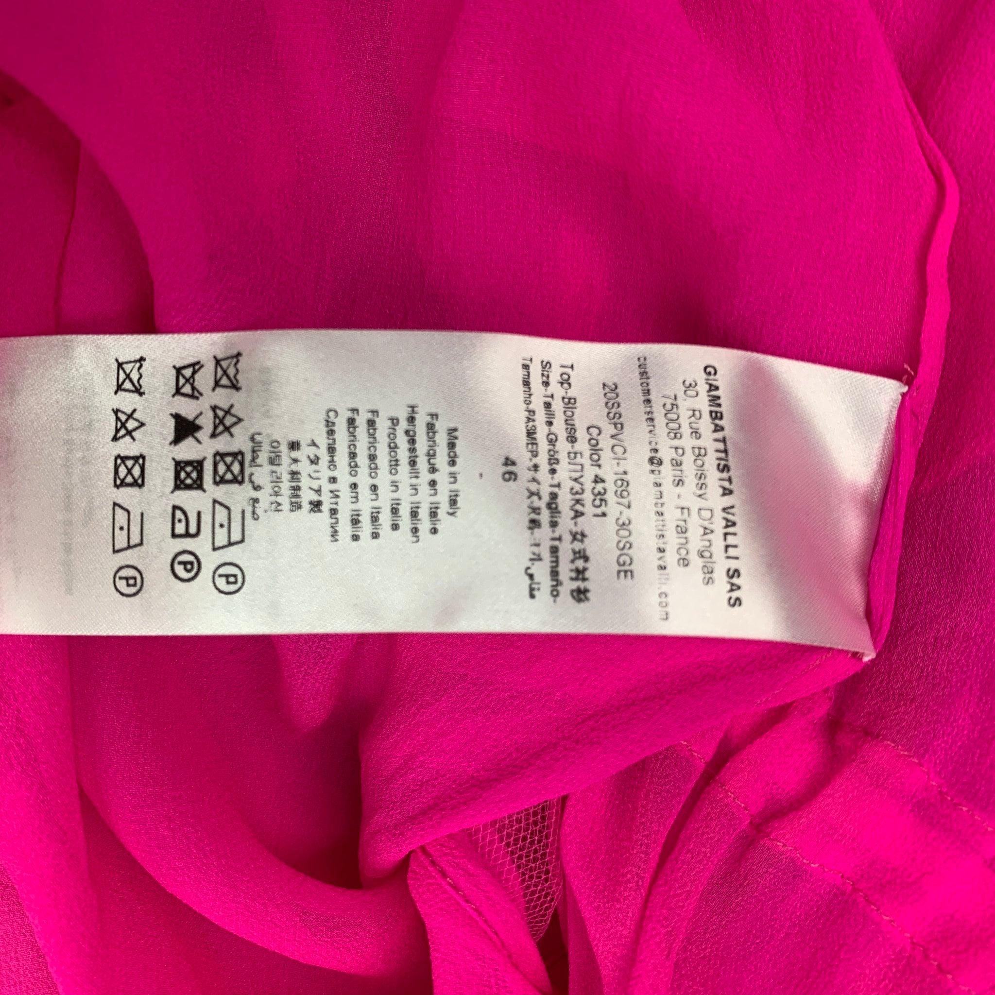 GIAMBATTISTA VALLI Size L Pink Silk See Through Bow Blouse For Sale 3