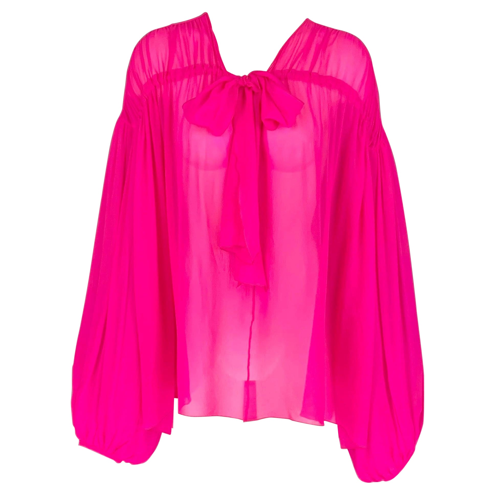 GIAMBATTISTA VALLI Talla L Blusa de seda rosa con lazo transparente