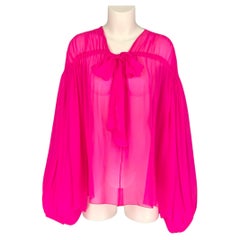 GIAMBATTISTA VALLI Size L Pink Silk See Through Bow Blouse