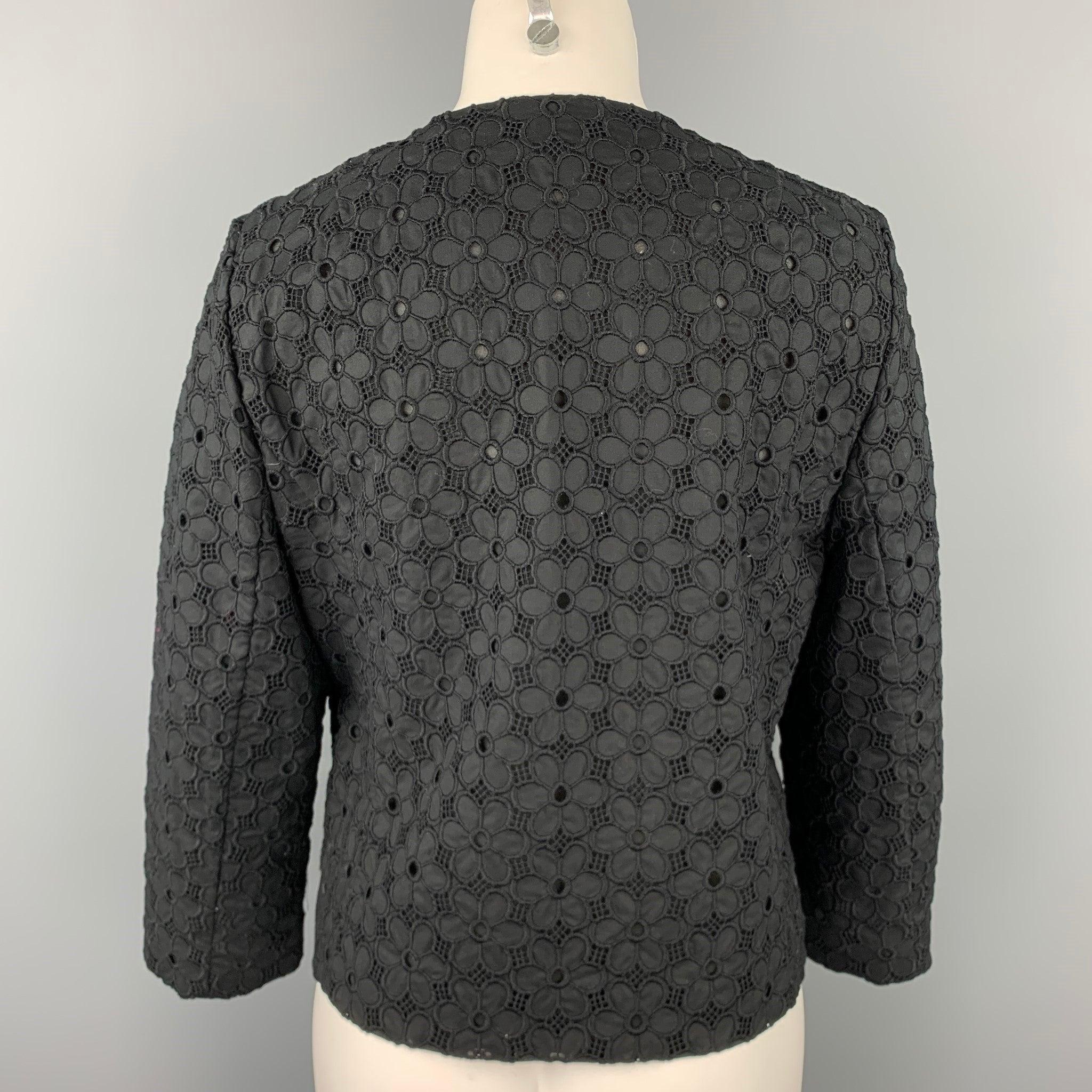 GIAMBATTISTA VALLI Size M Black Eyelet Cotton Open Front Jacket In Good Condition For Sale In San Francisco, CA