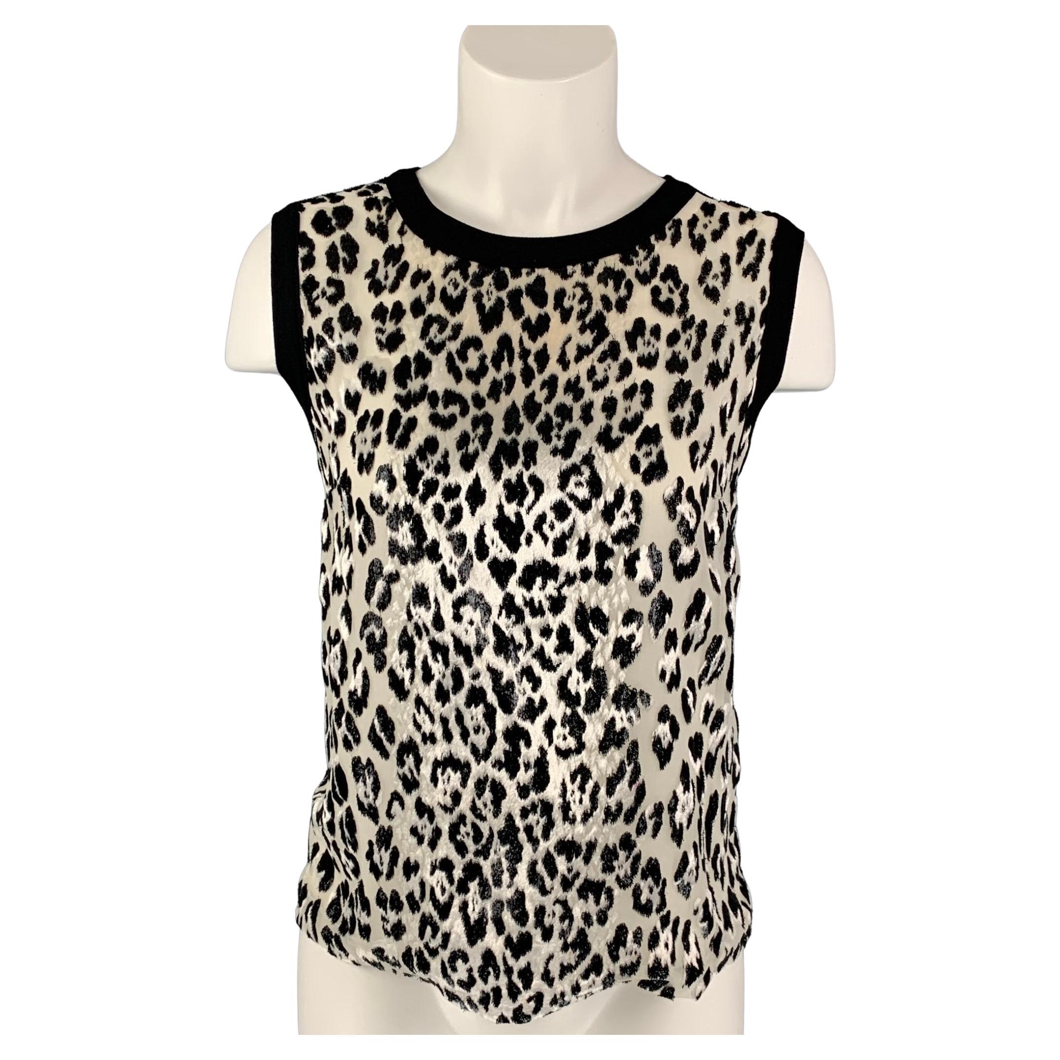 GIAMBATTISTA VALLI Size M Black & White Silk Animal Print Dress Top