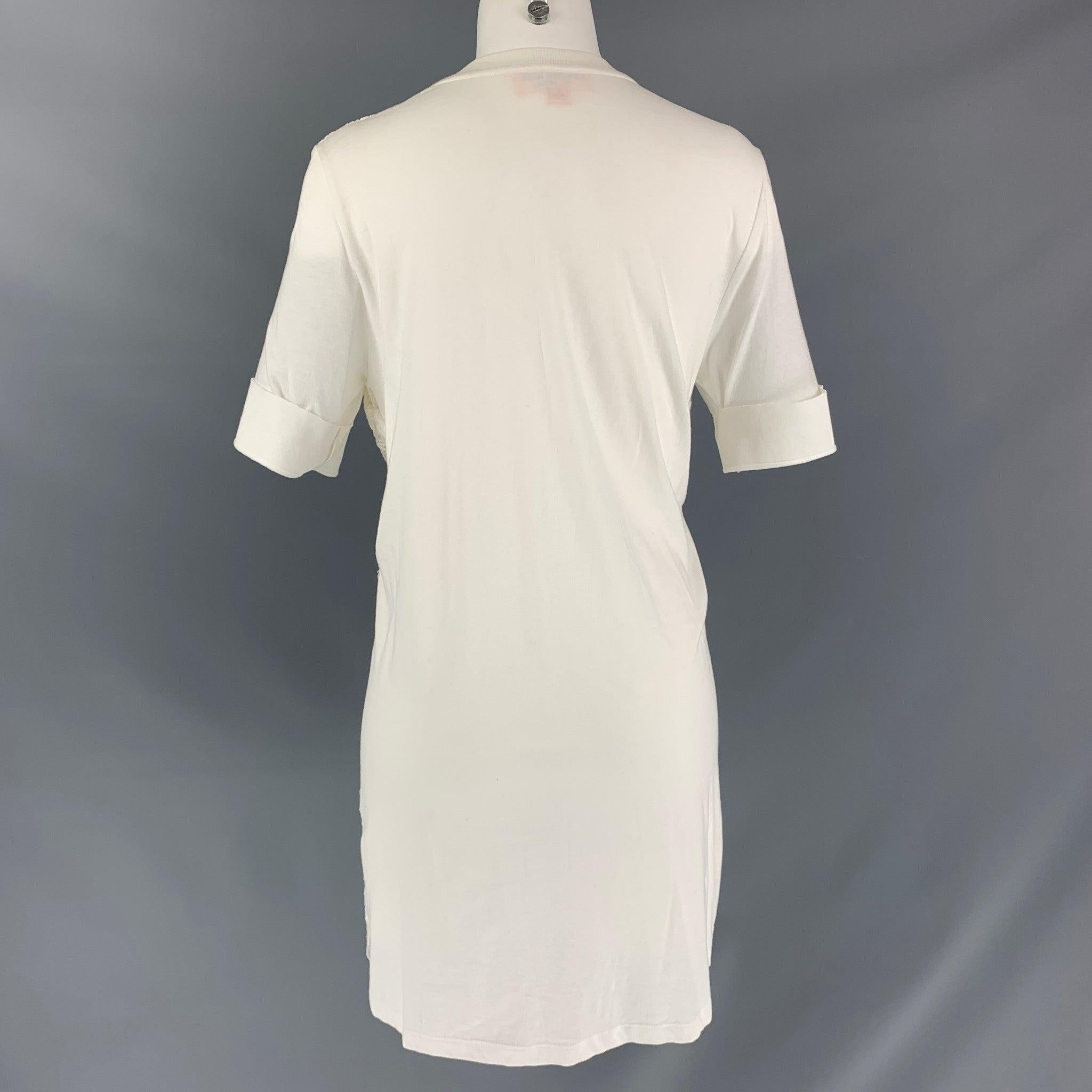 GIAMBATTISTA VALLI Size M White Cotton Lace Short Sleeve Dress In Good Condition For Sale In San Francisco, CA