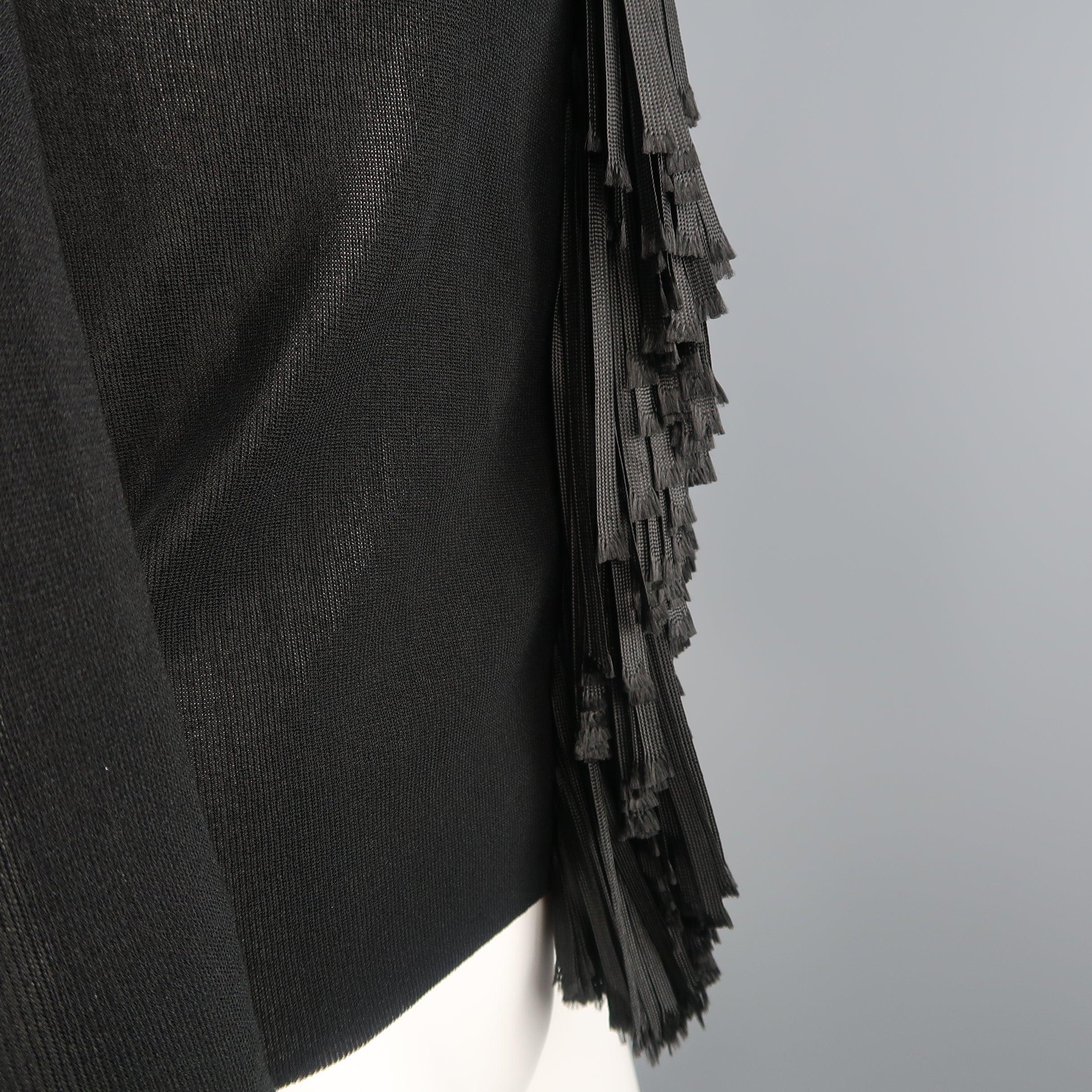 GIAMBATTISTA VALLI Size S Black Scoop Neck Ribbon Fringe Snap Cardigan For Sale 1