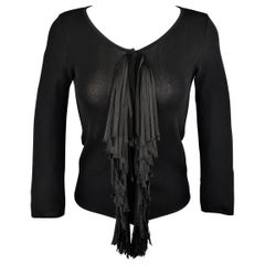 Giambattista Valli Taglia S Cardigan nero a collo alto con frange e nastri, con chiusura a scatto