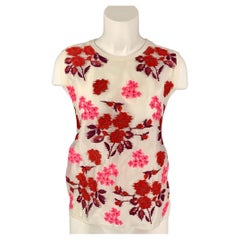 GIAMBATTISTA VALLI Size S White & Burgundy Cotton / Silk Floral Dress Top