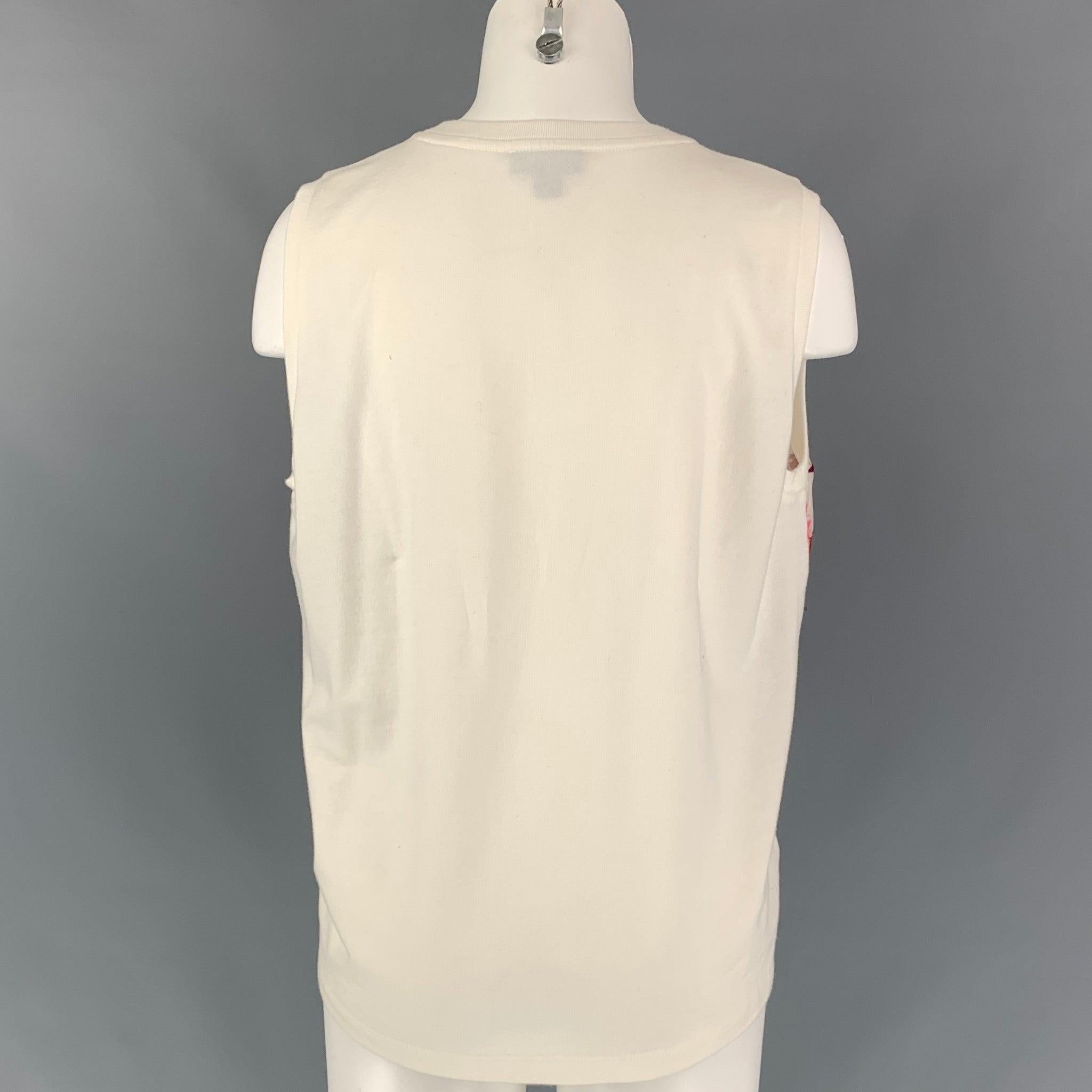 GIAMBATTISTA VALLI Size S White Burgundy Pink Cotton Silk Floral Dress Top In Good Condition In San Francisco, CA