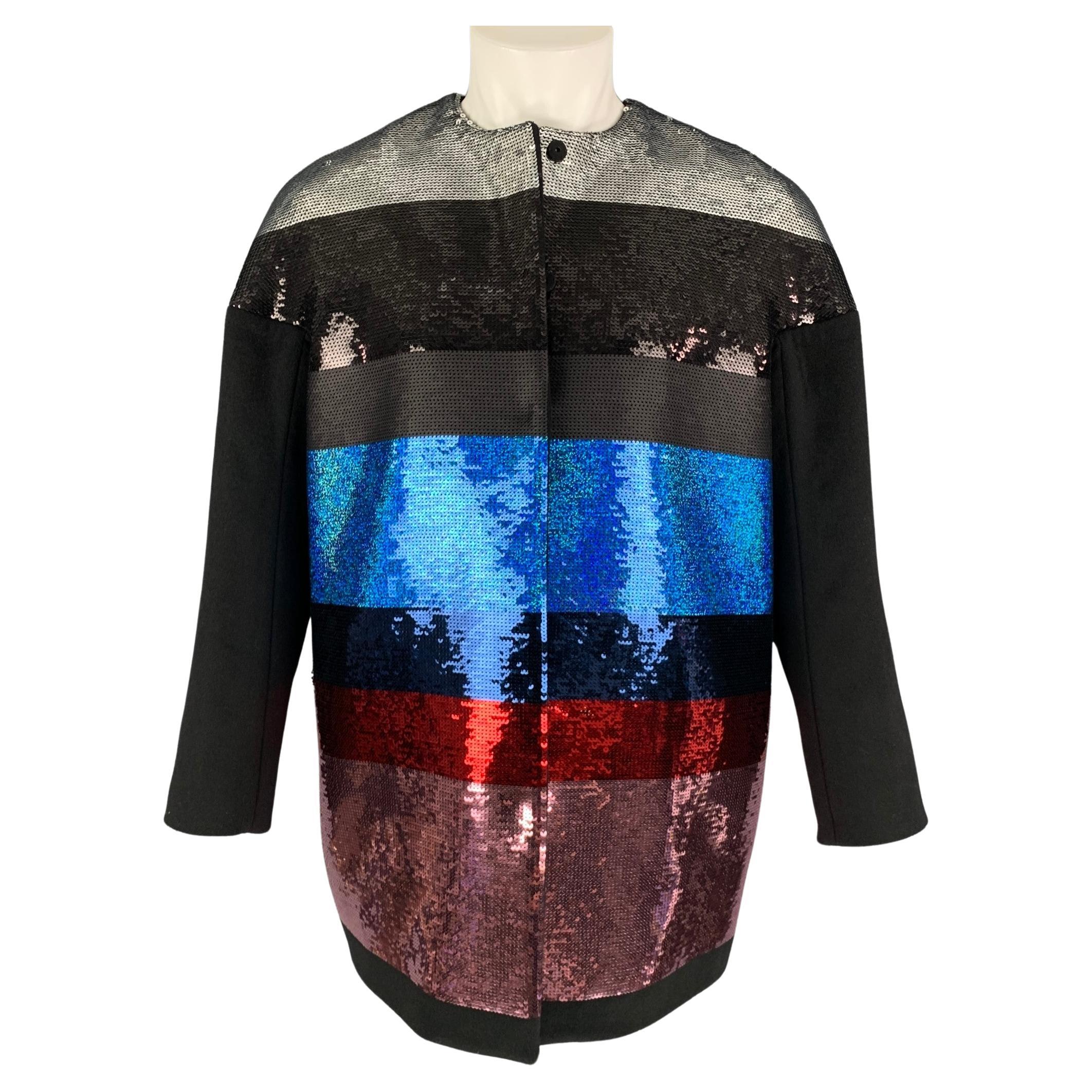 GIAMBATTISTA VALLI Talla XL Chaqueta de lentejuelas de pelo camel multicolor