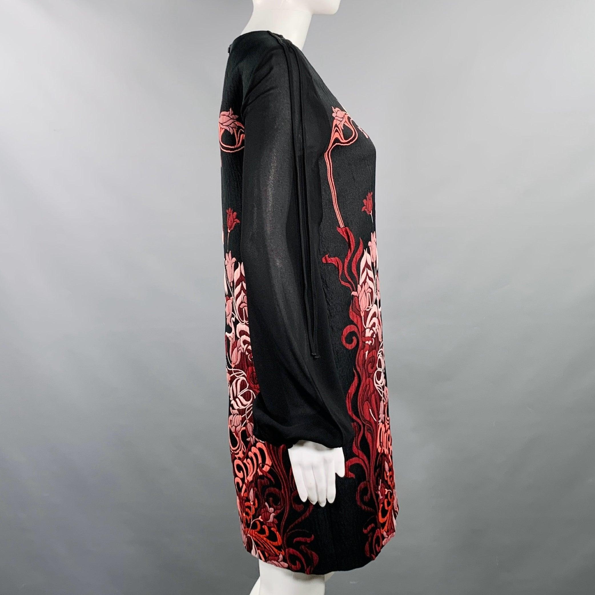GIAMBATTISTA VALLI Size XS Black Burgundy Polyester Blend Floral Dress In Excellent Condition For Sale In San Francisco, CA