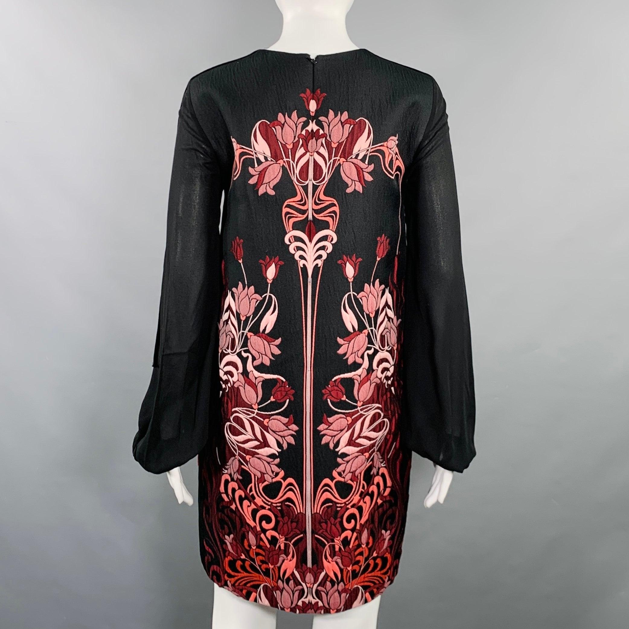 Women's GIAMBATTISTA VALLI Size XS Black Burgundy Polyester Blend Floral Dress For Sale