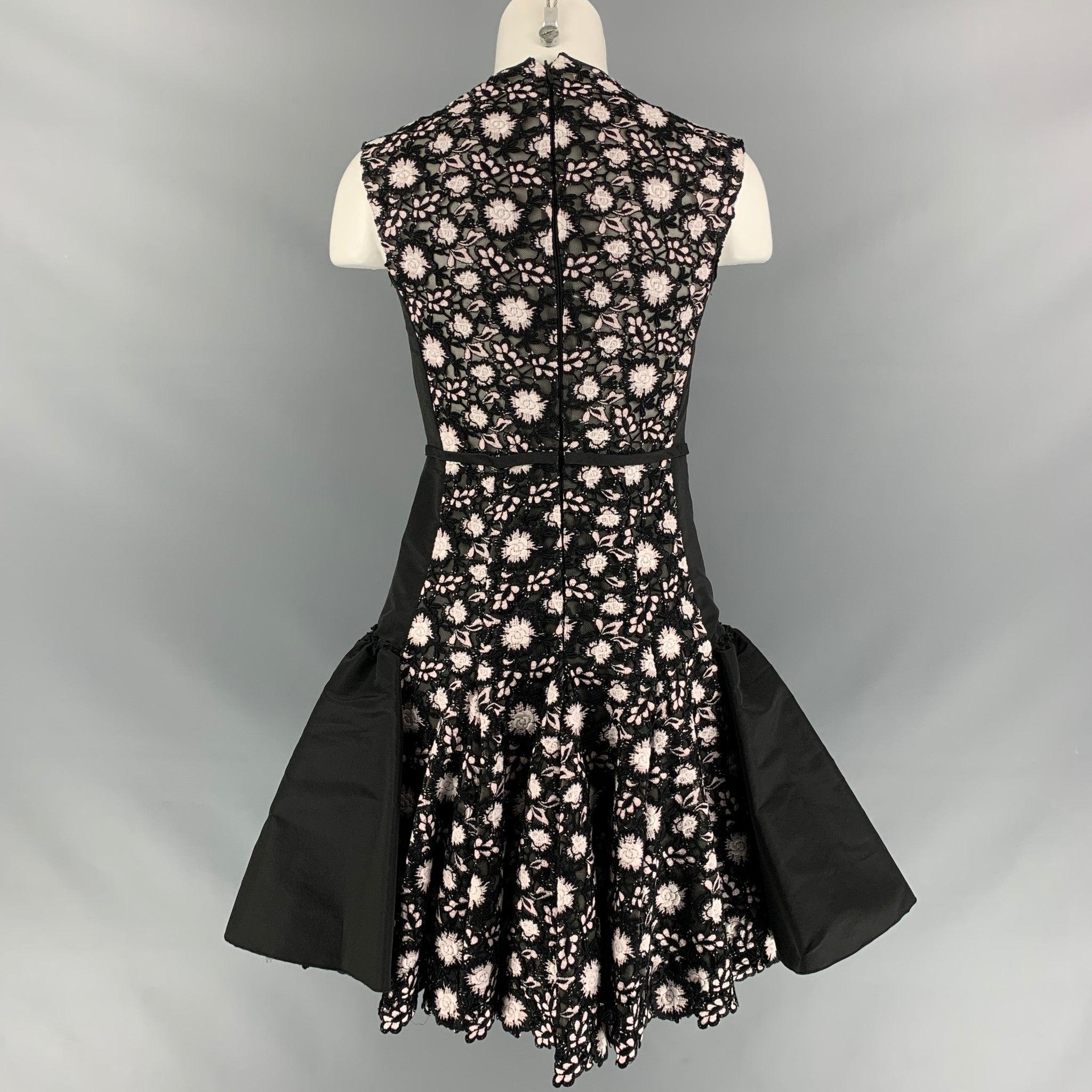 GIAMBATTISTA VALLI Size XS Black & White Silk Mixed Fabrics Cocktail Dress In Excellent Condition For Sale In San Francisco, CA