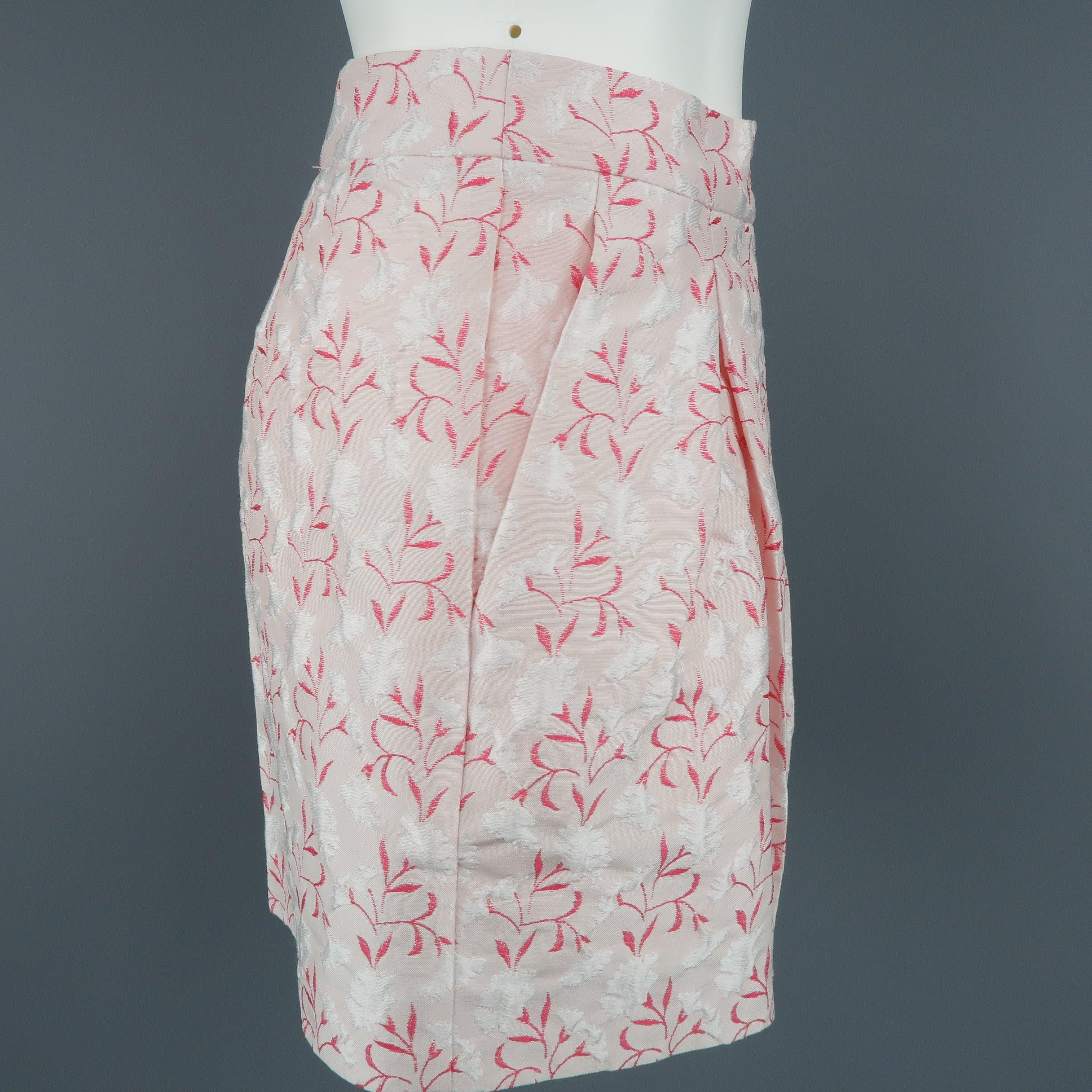 GIAMBATTISTA VALLI Size XS Pink Silk Blend Floral Jacquard Pleated Shorts In Excellent Condition In San Francisco, CA