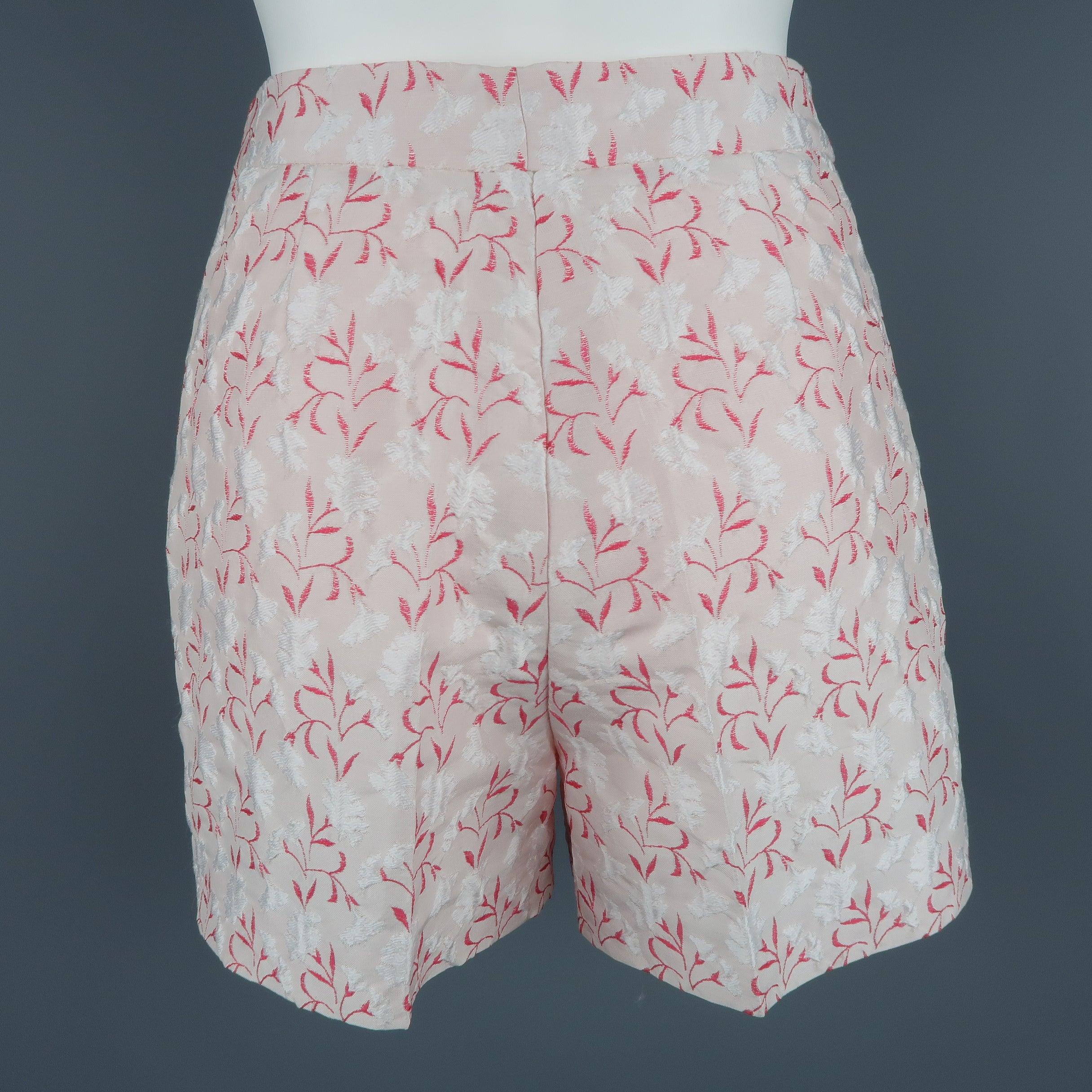 Women's GIAMBATTISTA VALLI Size XS Pink Silk Blend Floral Jacquard Pleated Shorts