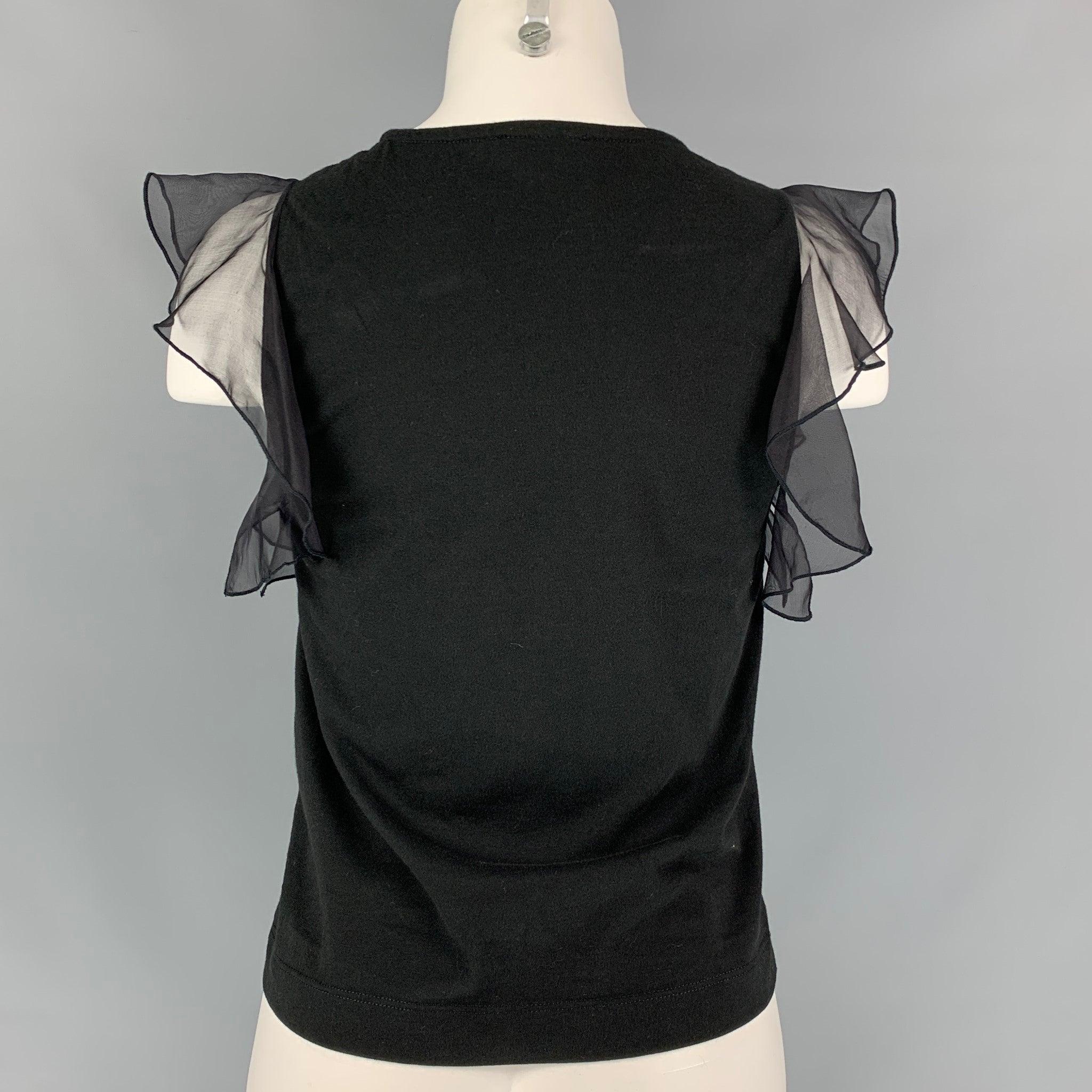 GIAMBATTISTA VALLI Size XXS Black Cotton Silk Lace Trim Sleeveless Dress Top In Good Condition For Sale In San Francisco, CA