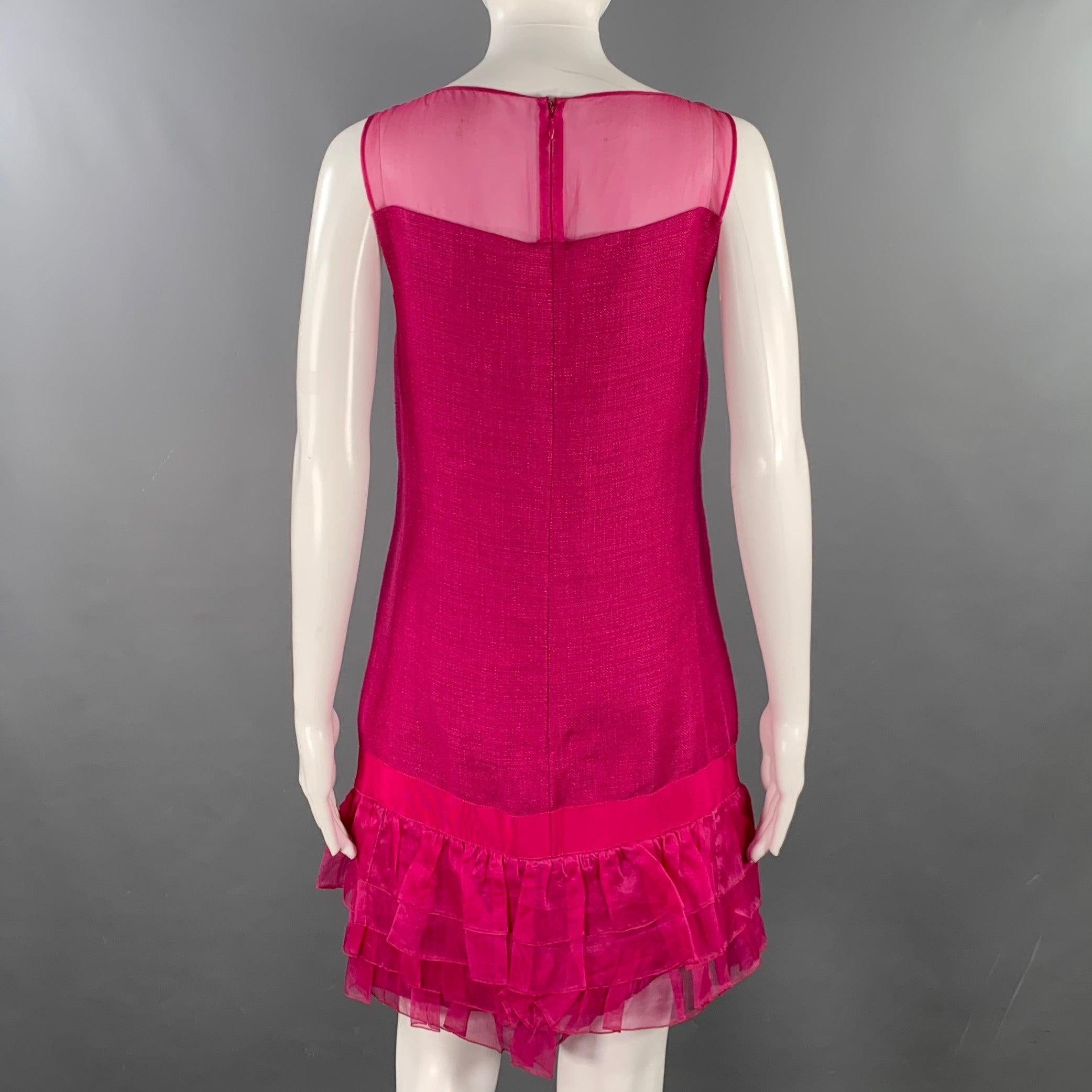 Red GIAMBATTISTA VALLI Size XXS Raspberry Linen Blend Woven Sleeveless Dress For Sale