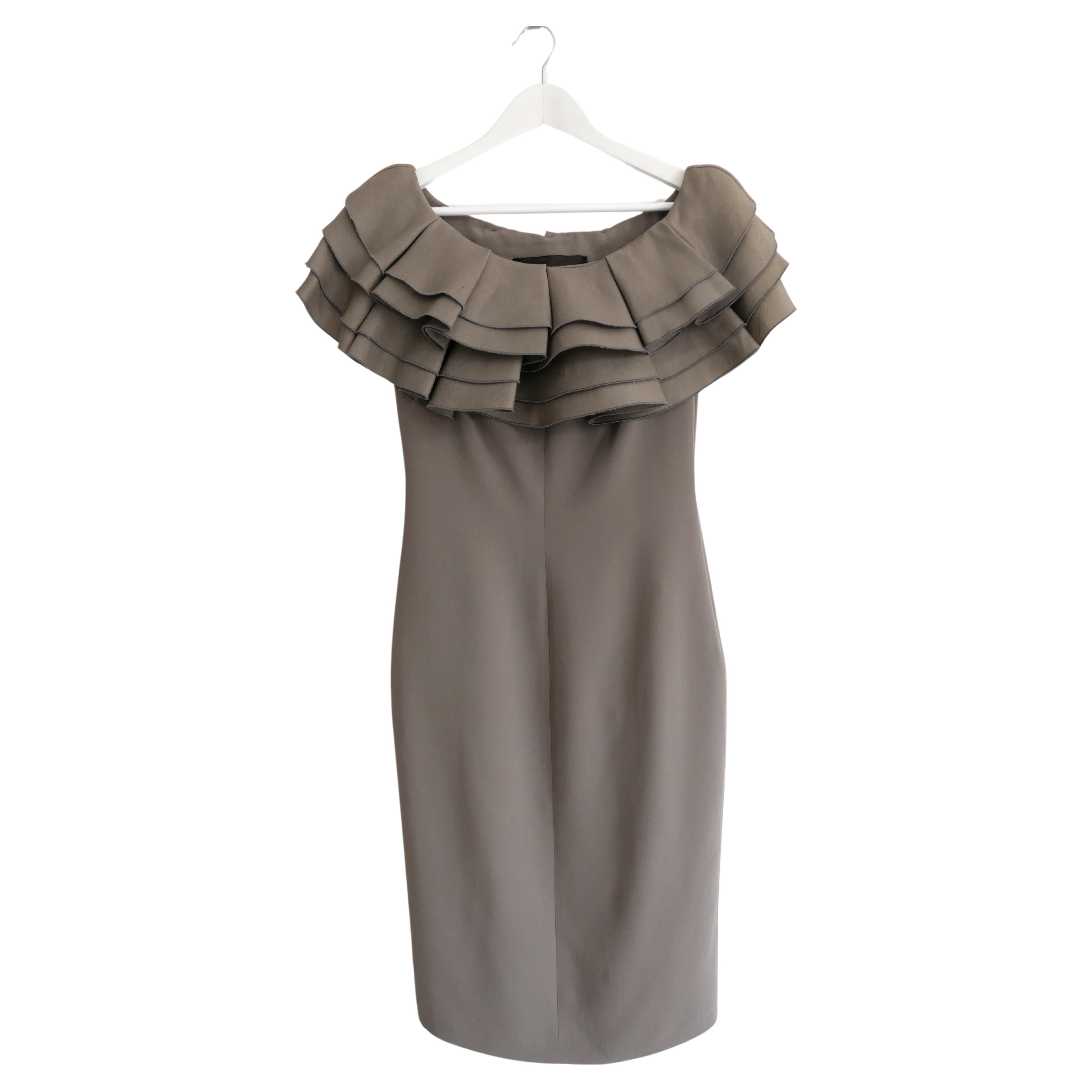Giambattista Valli Taupe Ruffle Shoulder Shift Dress For Sale