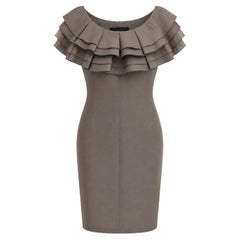 Giambattista Valli Taupe Ruffle Shoulder Shift Dress