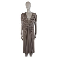 GIAMBATTISTA VALLI - Robe fourreau en soie taupe à manches courtes et froncée XL