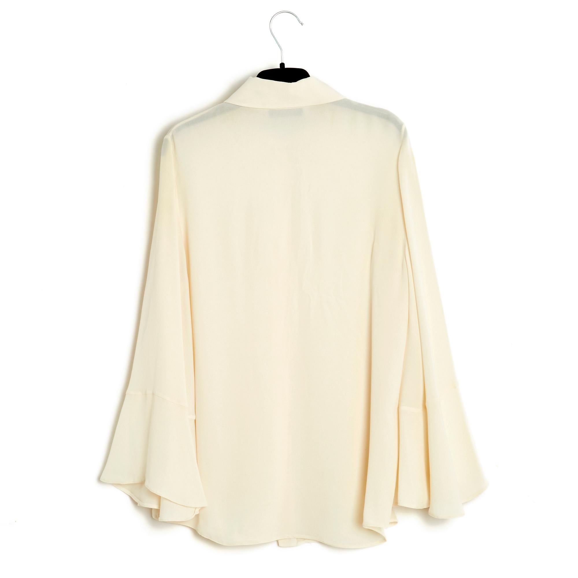 Women's or Men's Valentino Top Blouse FR40 Silk Milk Silk Crepe Flared Sleeves Top UK10 US8 For Sale