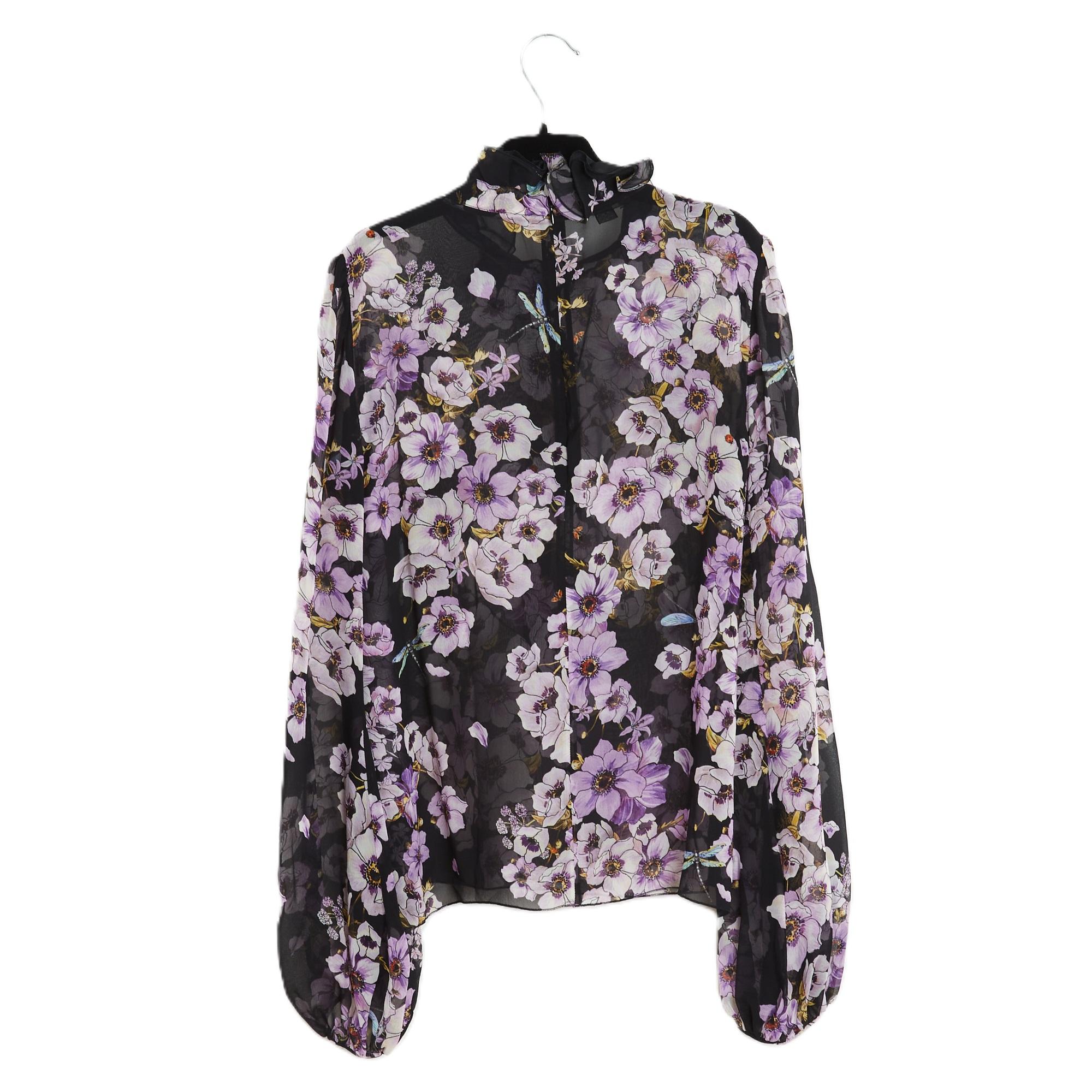 Giambattista Valli Top FR40 Shabby Black Silk Muslin Blouse UK12 US10 Pour femmes en vente